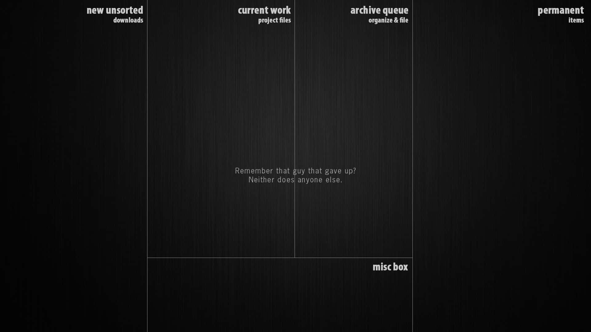 Productive Project Vision, minimalist dark gray digital folder interface, white text labels, Full HD Desktop Wallpaper