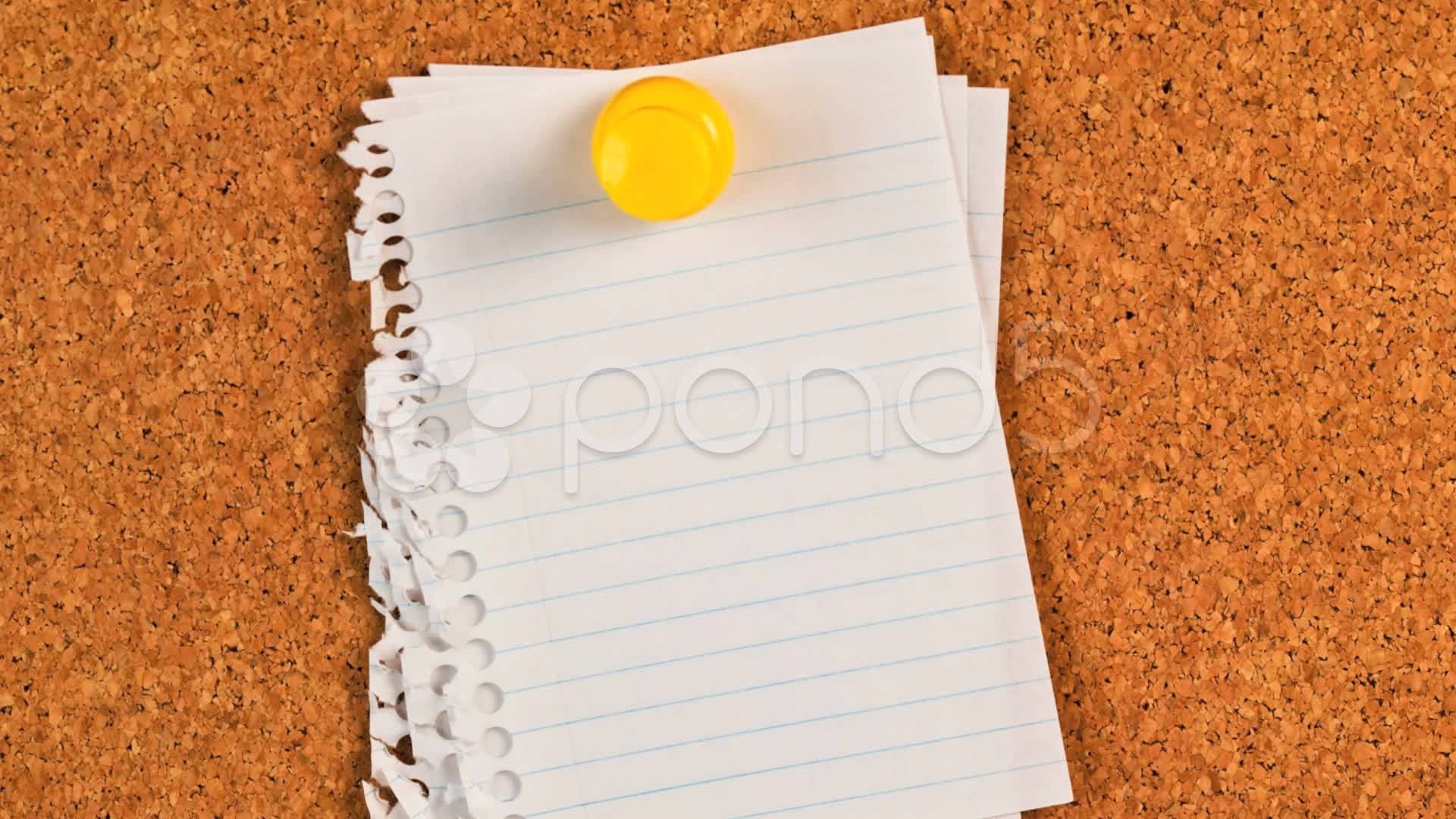 yellow pushpin, lined notebook paper, textured corkboard surface, Full HD Desktop Wallpaper