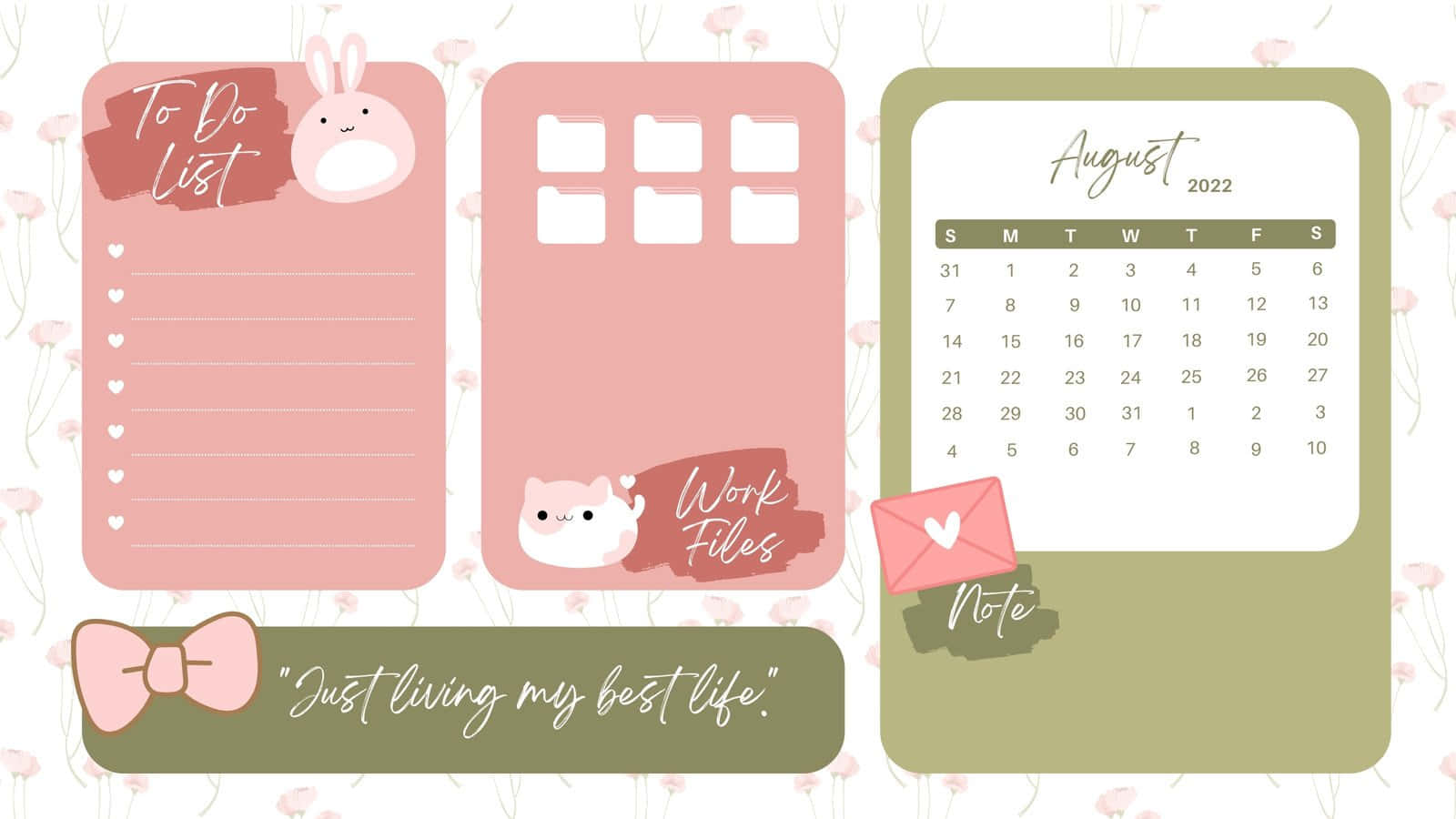 August 2022 calendar, pastel pink, sage green, HD Desktop Wallpaper