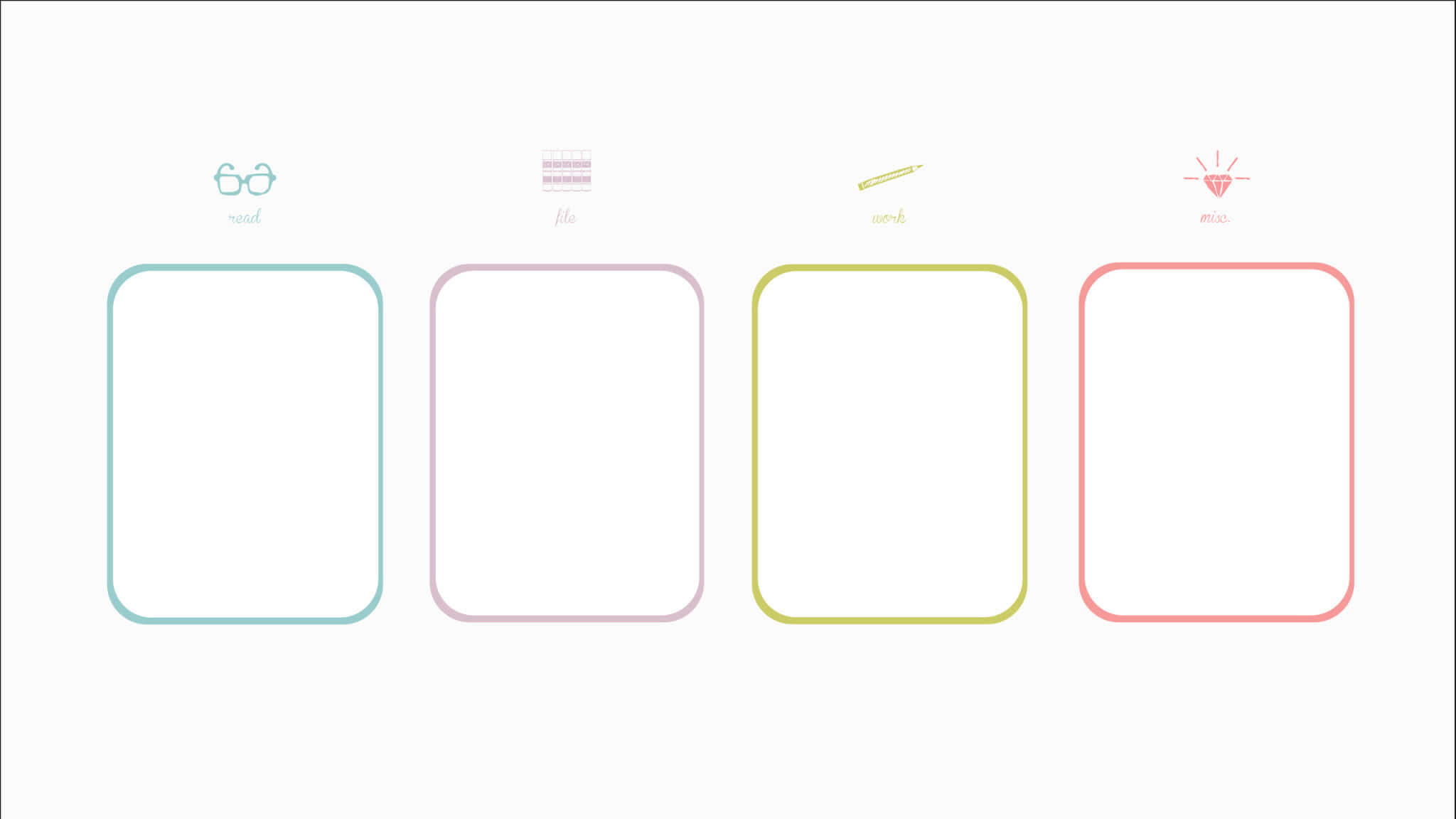 pastel-colored rectangular frames, read file mark miss, matching icons, Full HD Desktop Wallpaper