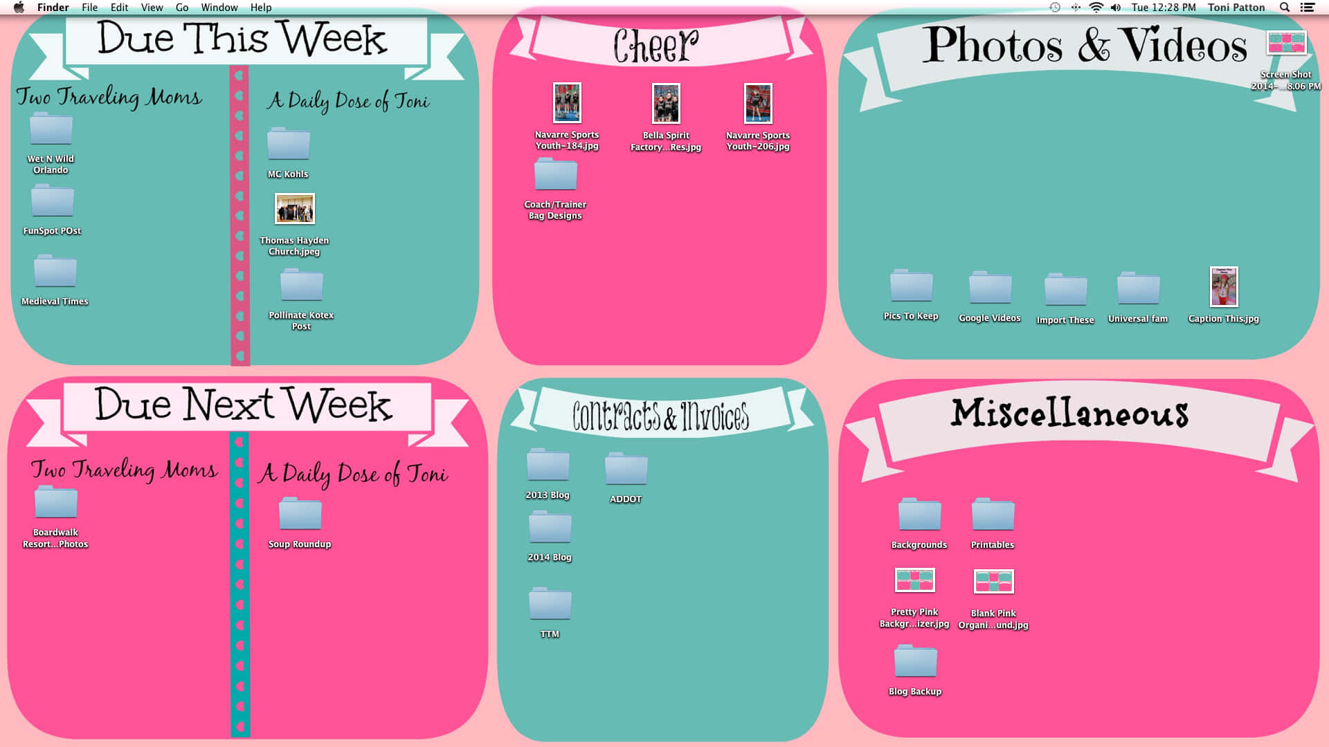 cute desktop organizer, pink and teal sections, tasks and files, Full HD Desktop Wallpaper