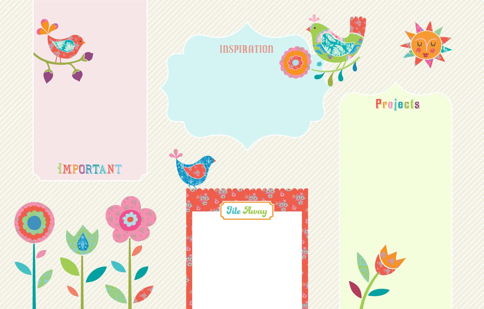 cute desktop organizer, summer design, colorful birds, HD Desktop Wallpaper
