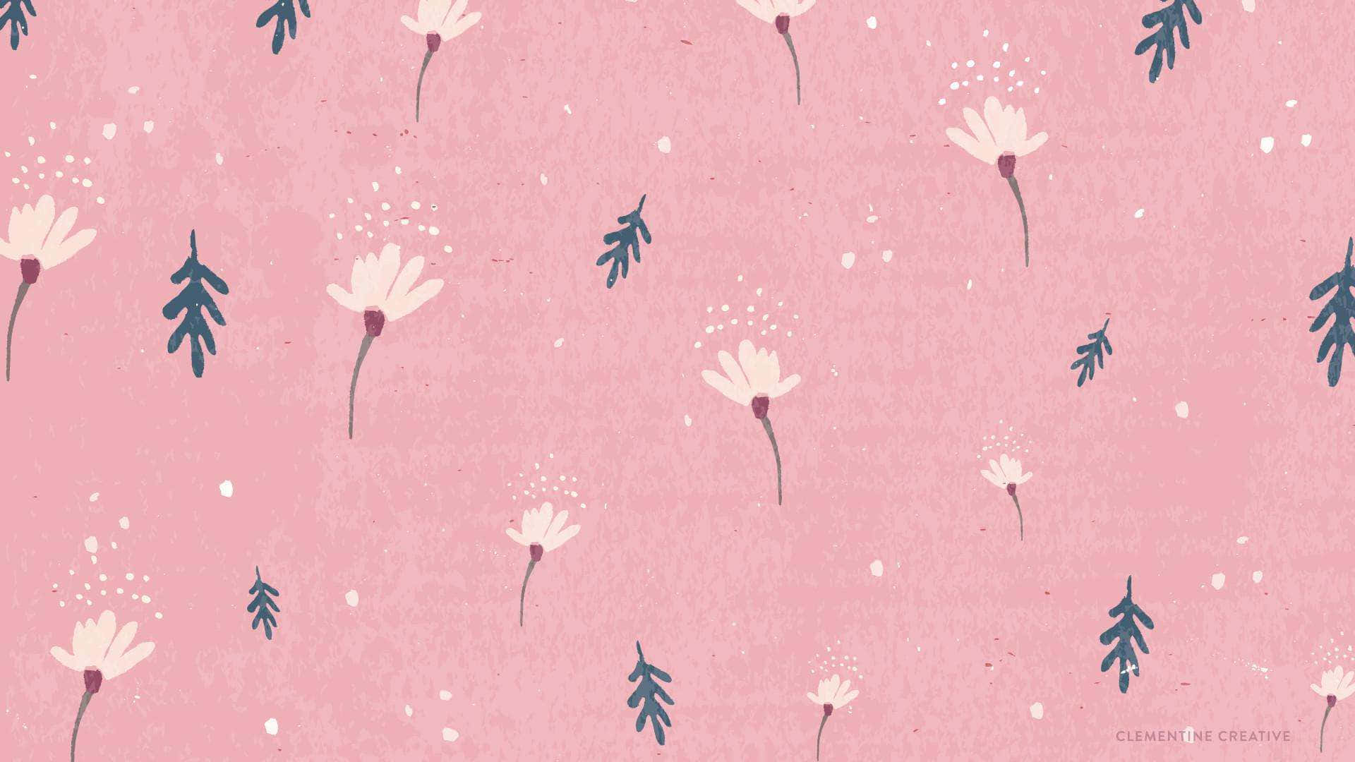 Desktop Pink Aesthetic, soft pink textured background, white daisies, Full HD Desktop Wallpaper