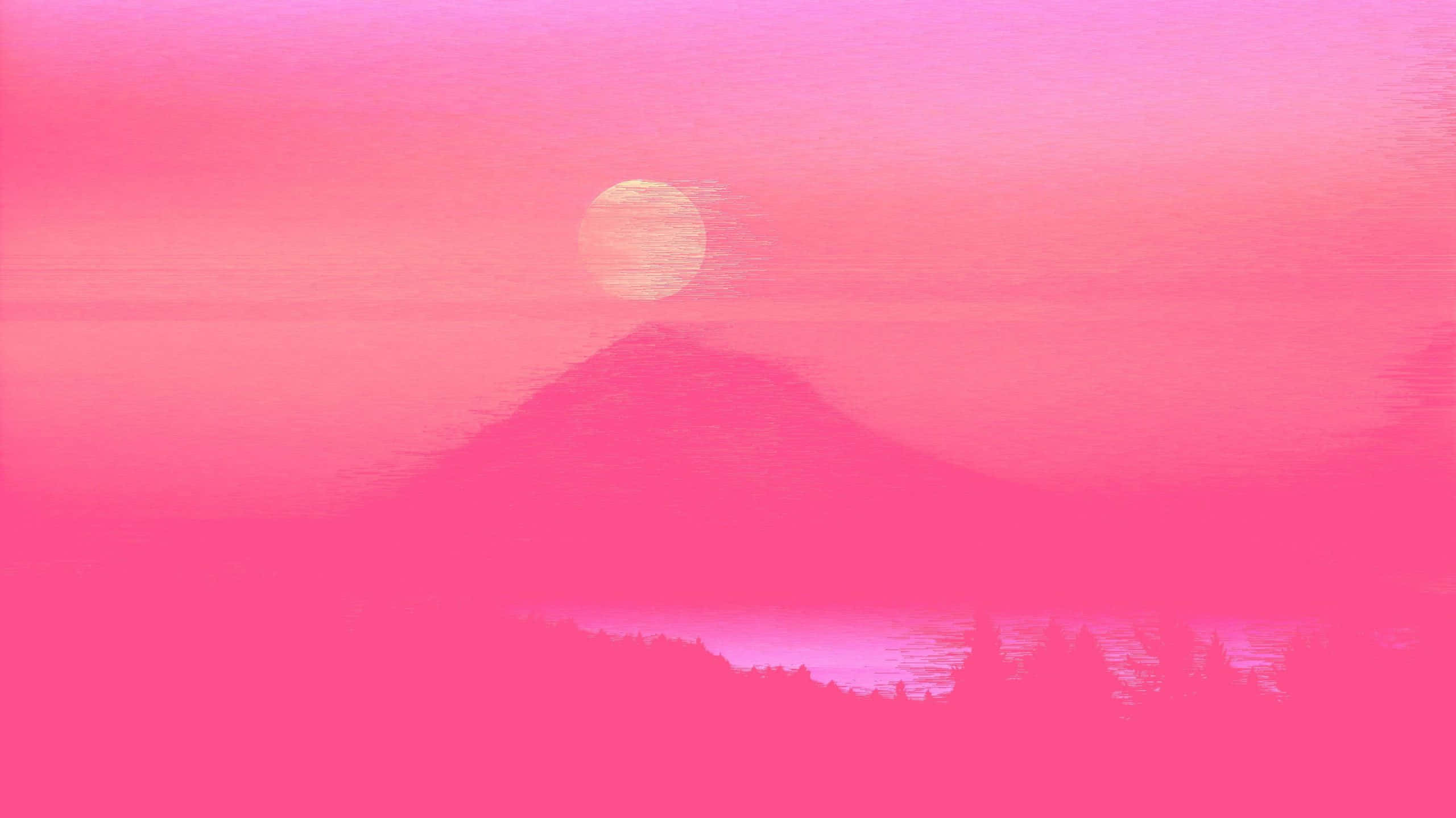 Desktop Pink Aesthetic, foggy mountain, moon, 2K Desktop Wallpaper