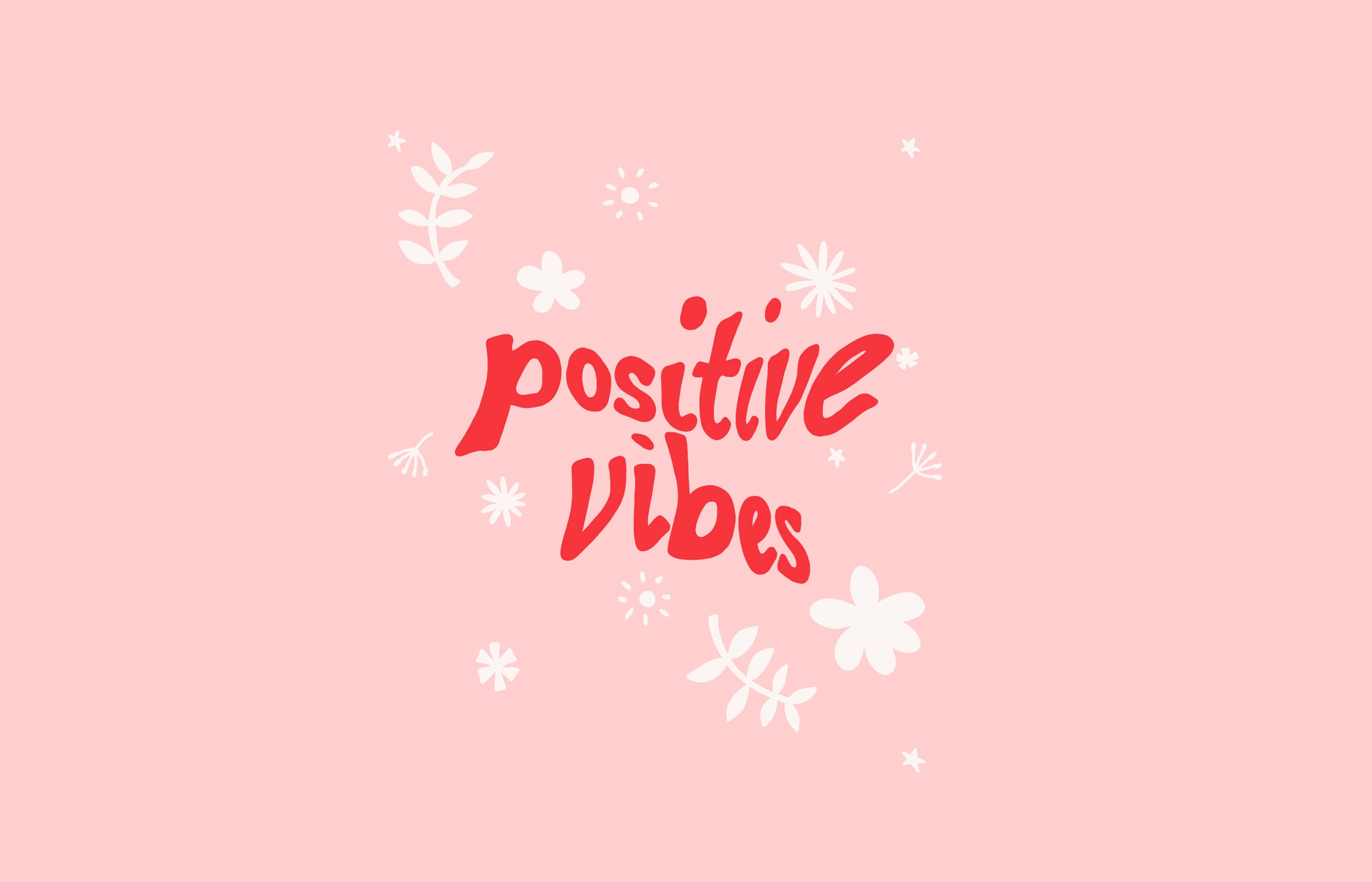Pink background, Red handwritten text, Positive Vibes, 5K Desktop Wallpaper