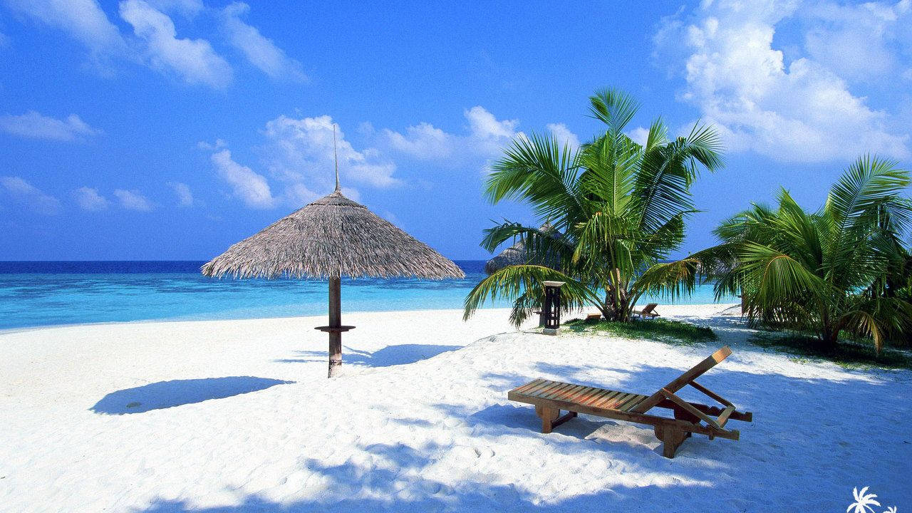 tropical beach, white sand, turquoise water, HD Desktop Wallpaper