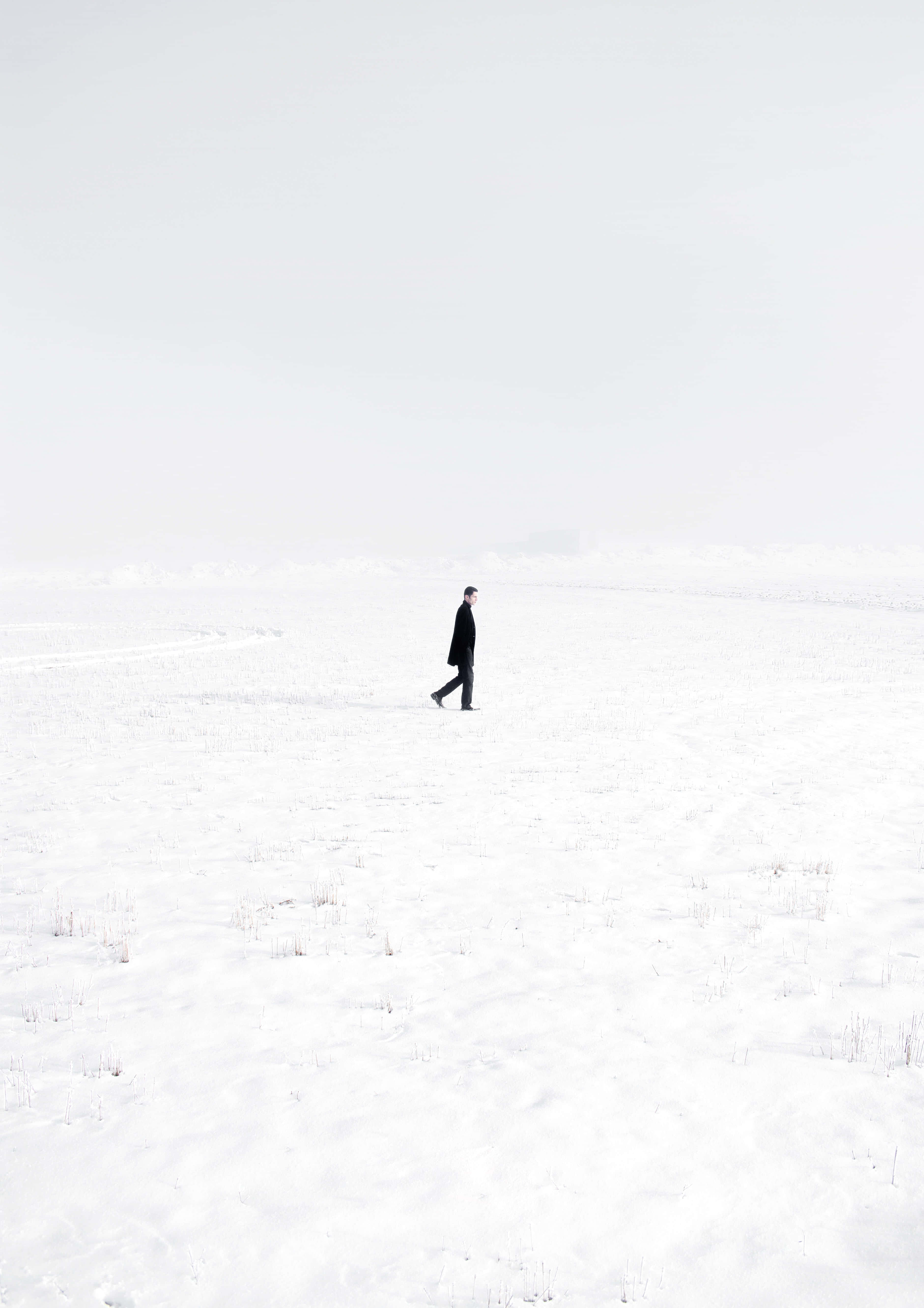 Desolate, snow land, lonely man, 5K Phone Wallpaper