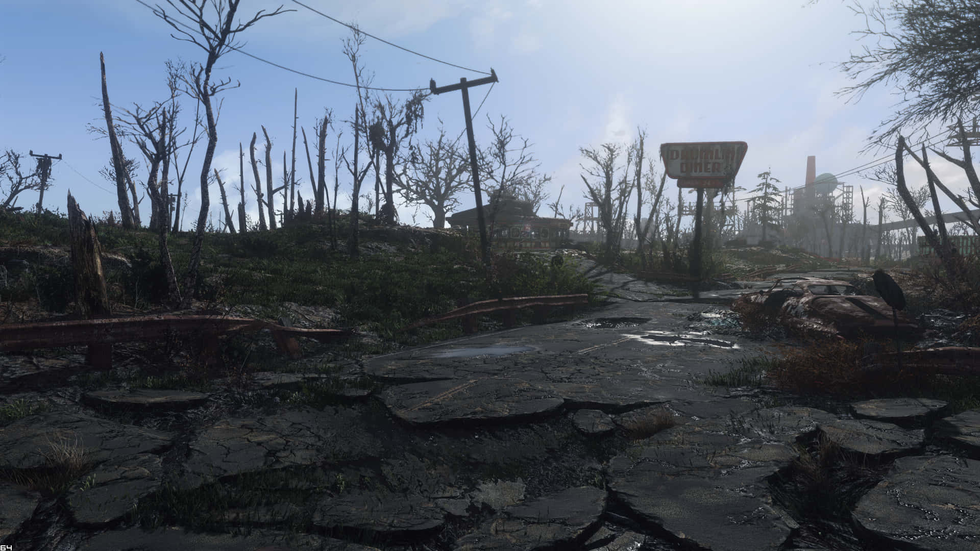 Desolate, cracked stone path, ruined town, Full HD Desktop Wallpaper