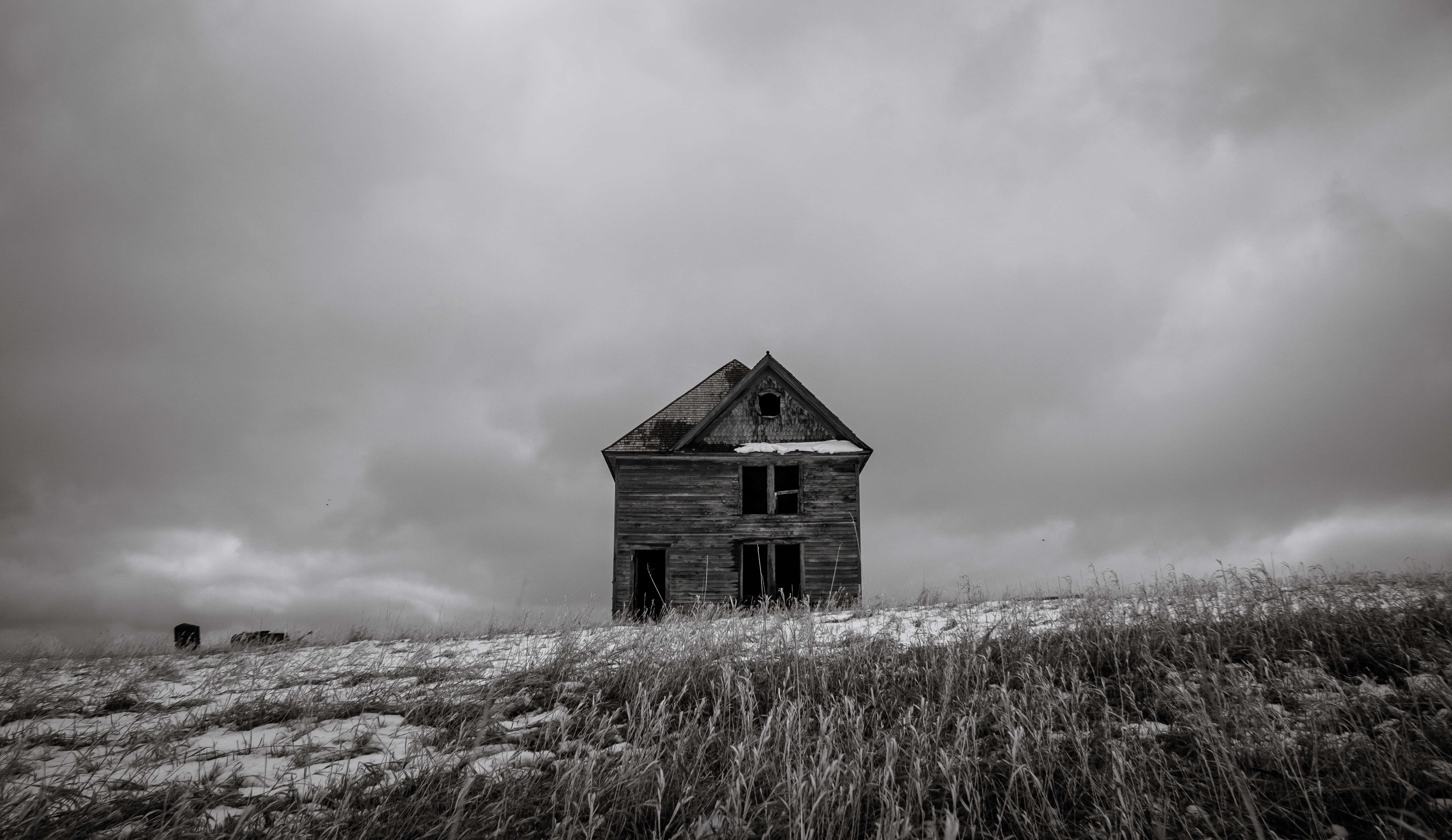 Desolate, corn field, barn house, 5K Desktop Wallpaper