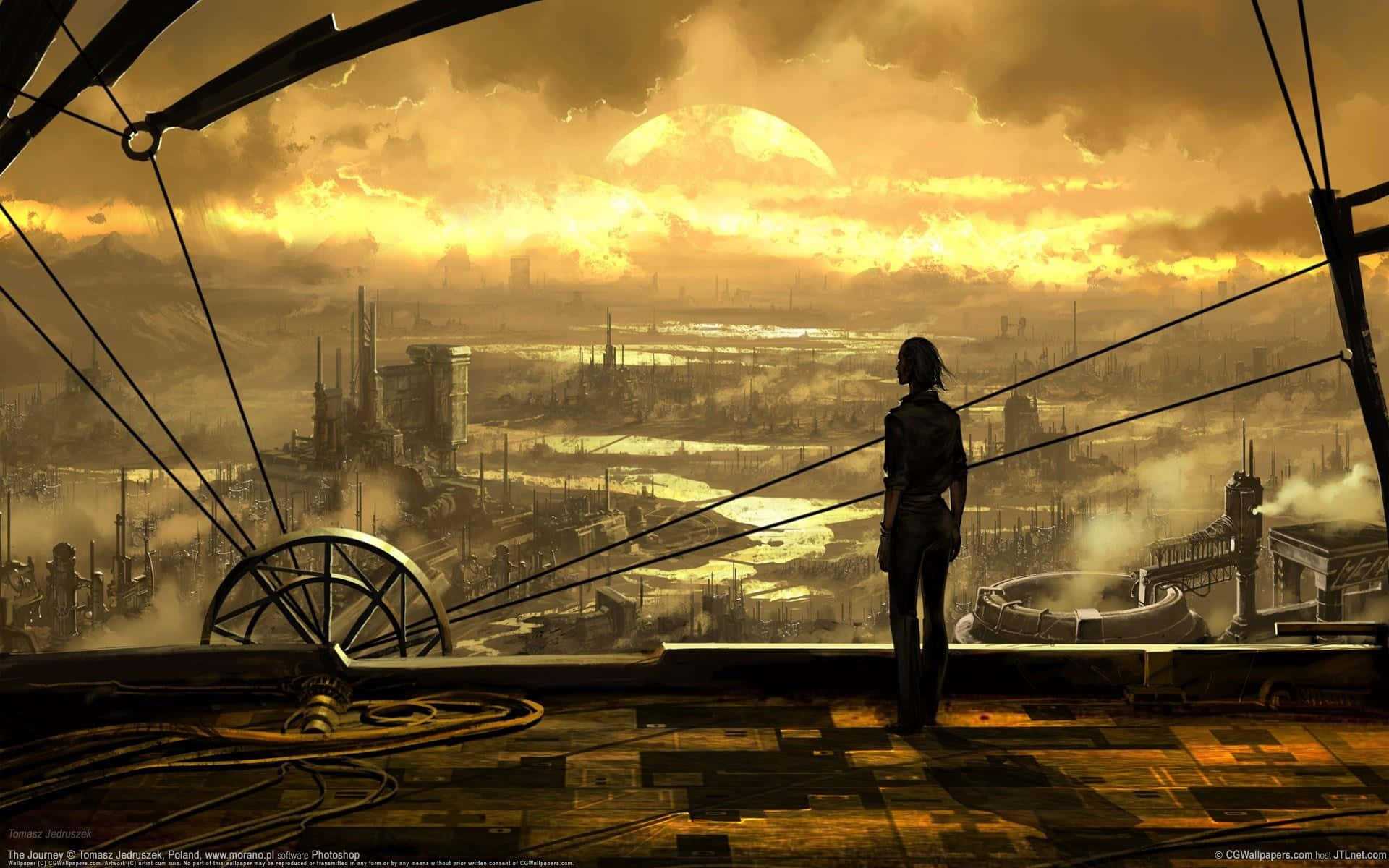 industrious boy, desolate wasteland, rusted platform, Full HD Desktop Wallpaper