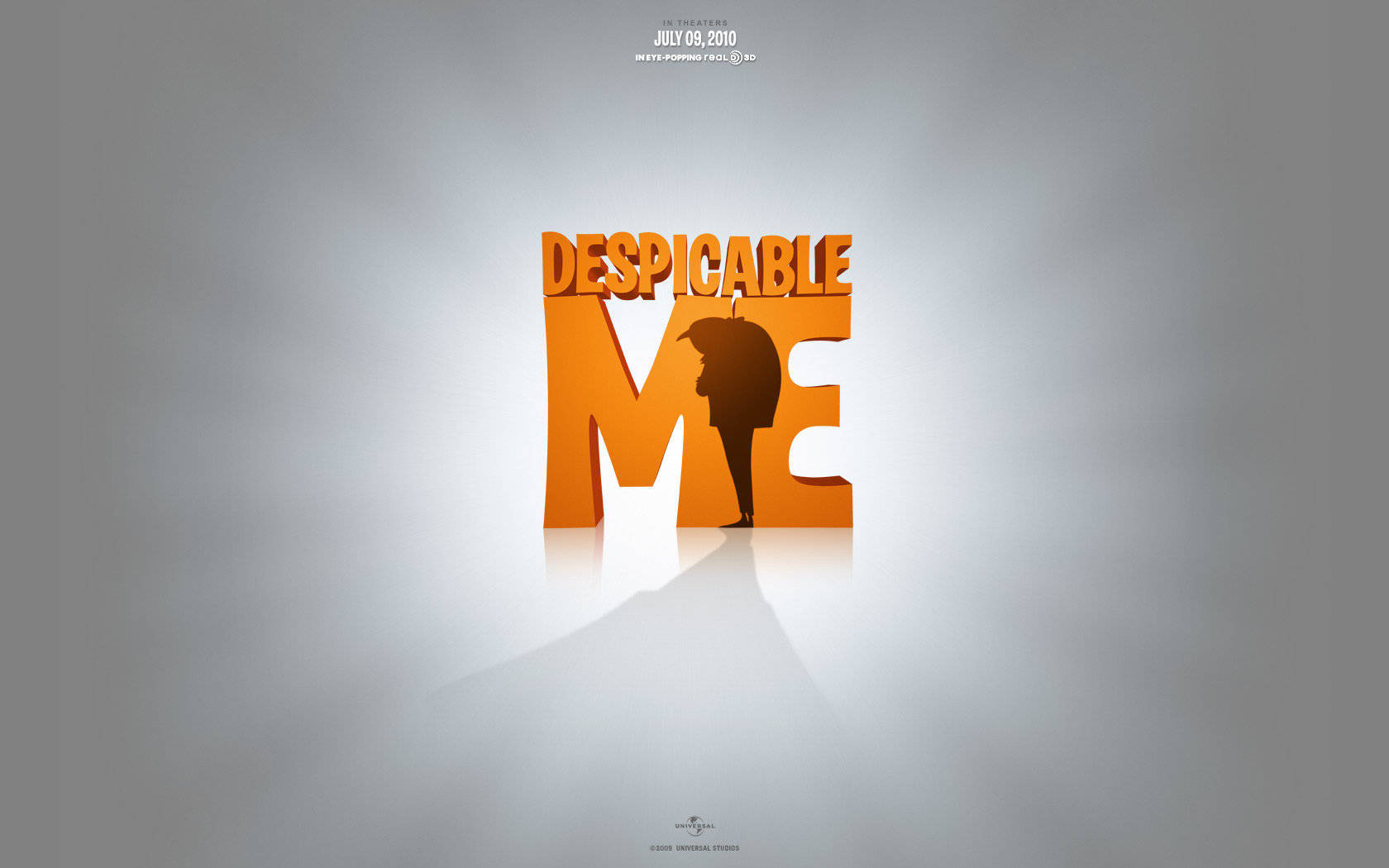 Despicable Me 1, orange 3D title, silhouette of a man holding an umbrella, HD Desktop Wallpaper