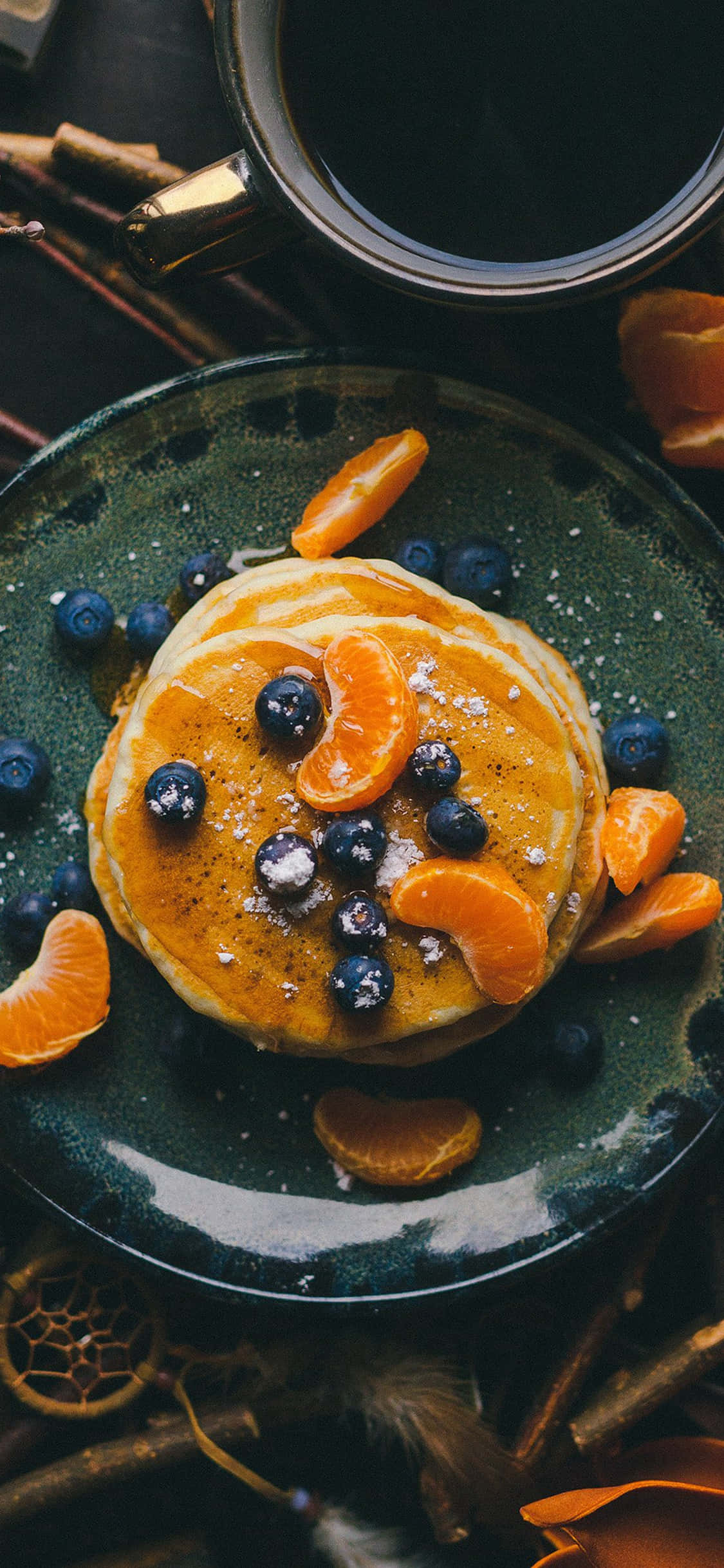 Dessert iPhone, golden pancakes, blueberries, Full HD Phone Wallpaper