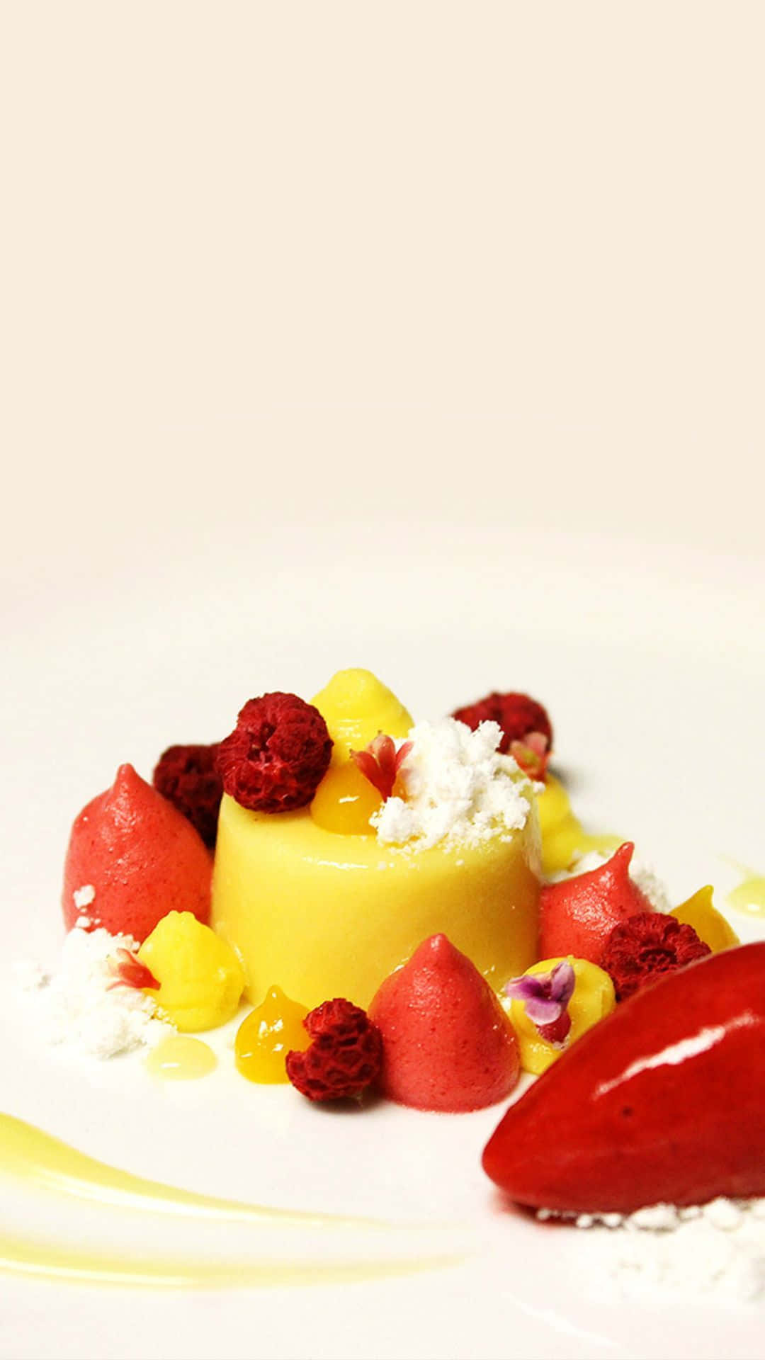 dessert iphone, yellow panna cotta, raspberries, Full HD Phone Wallpaper