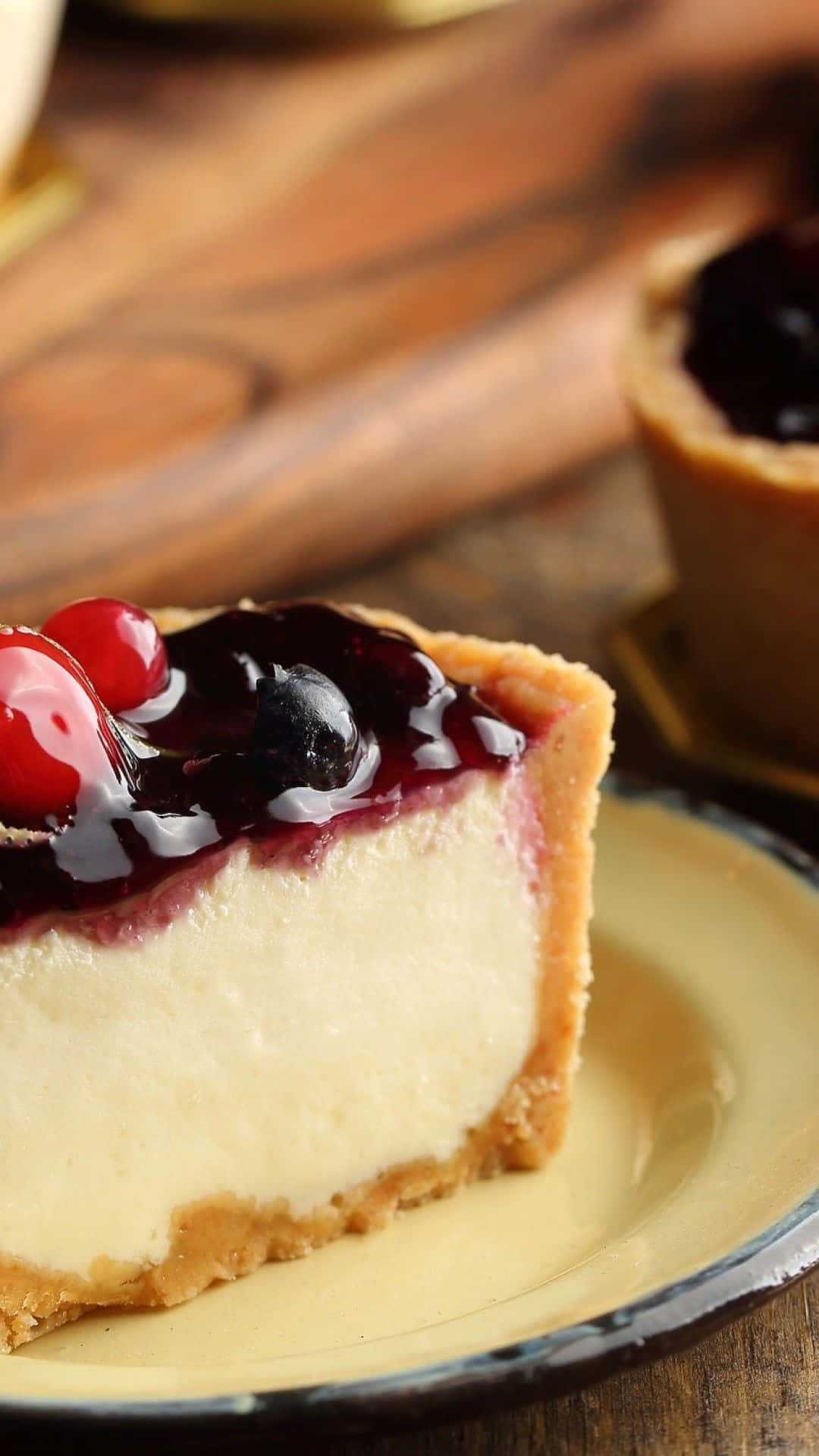 iPhone, cheesecake, blueberry sauce, Full HD Phone Wallpaper
