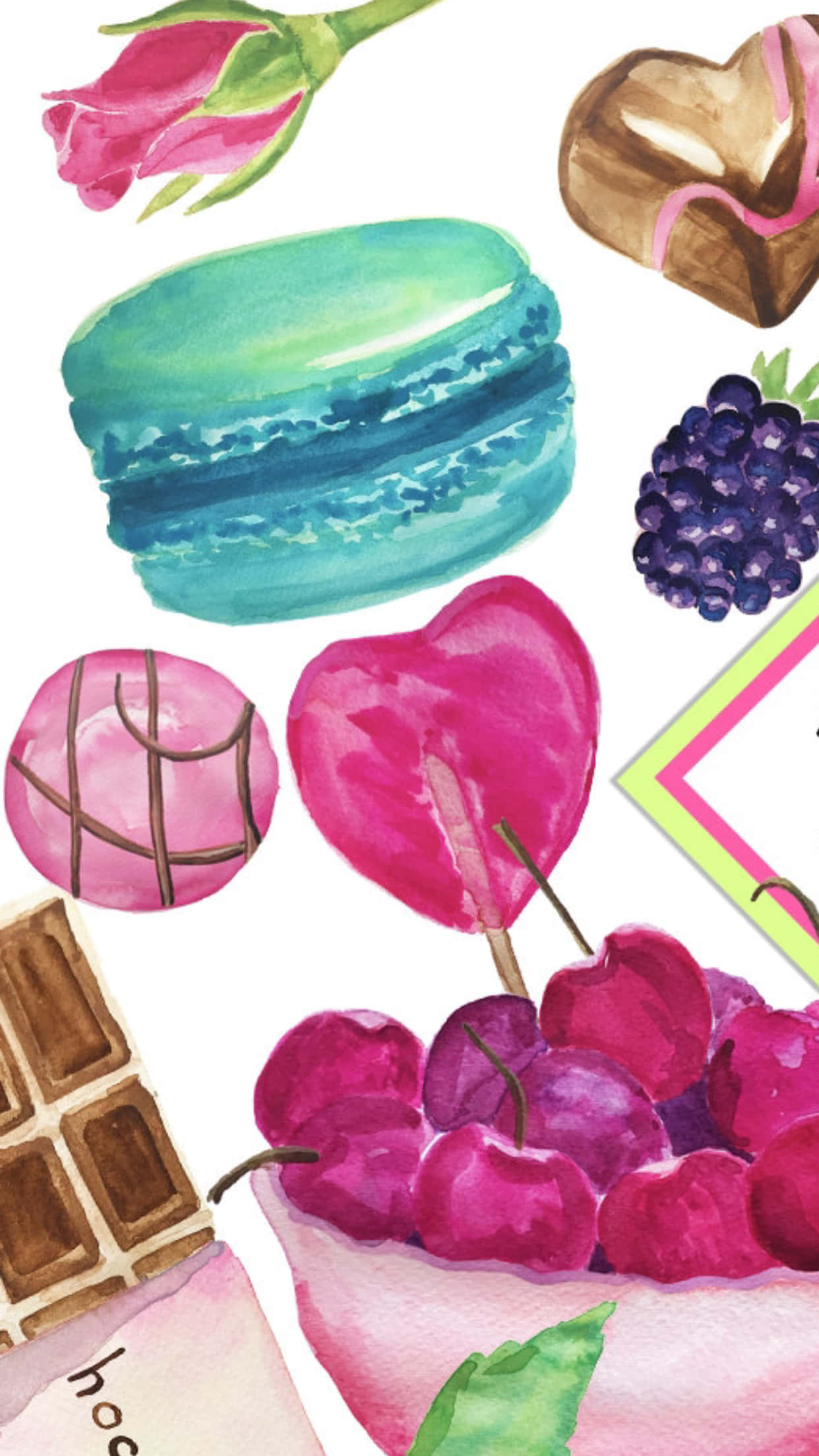 Dessert iPhone, watercolor collage, macarons, Full HD Phone Wallpaper
