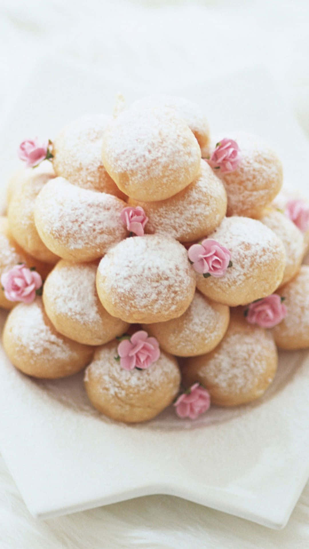 Dessert iPhone, golden cream puffs, powdered sugar, Full HD Phone Wallpaper