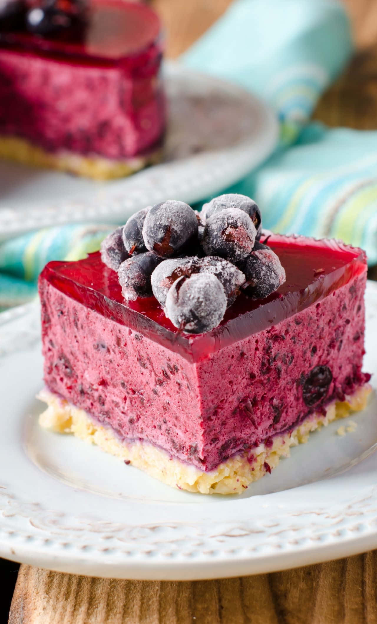 Dessert iPhone, vibrant purple berry cheesecake, sugared blueberries, Full HD Phone Wallpaper