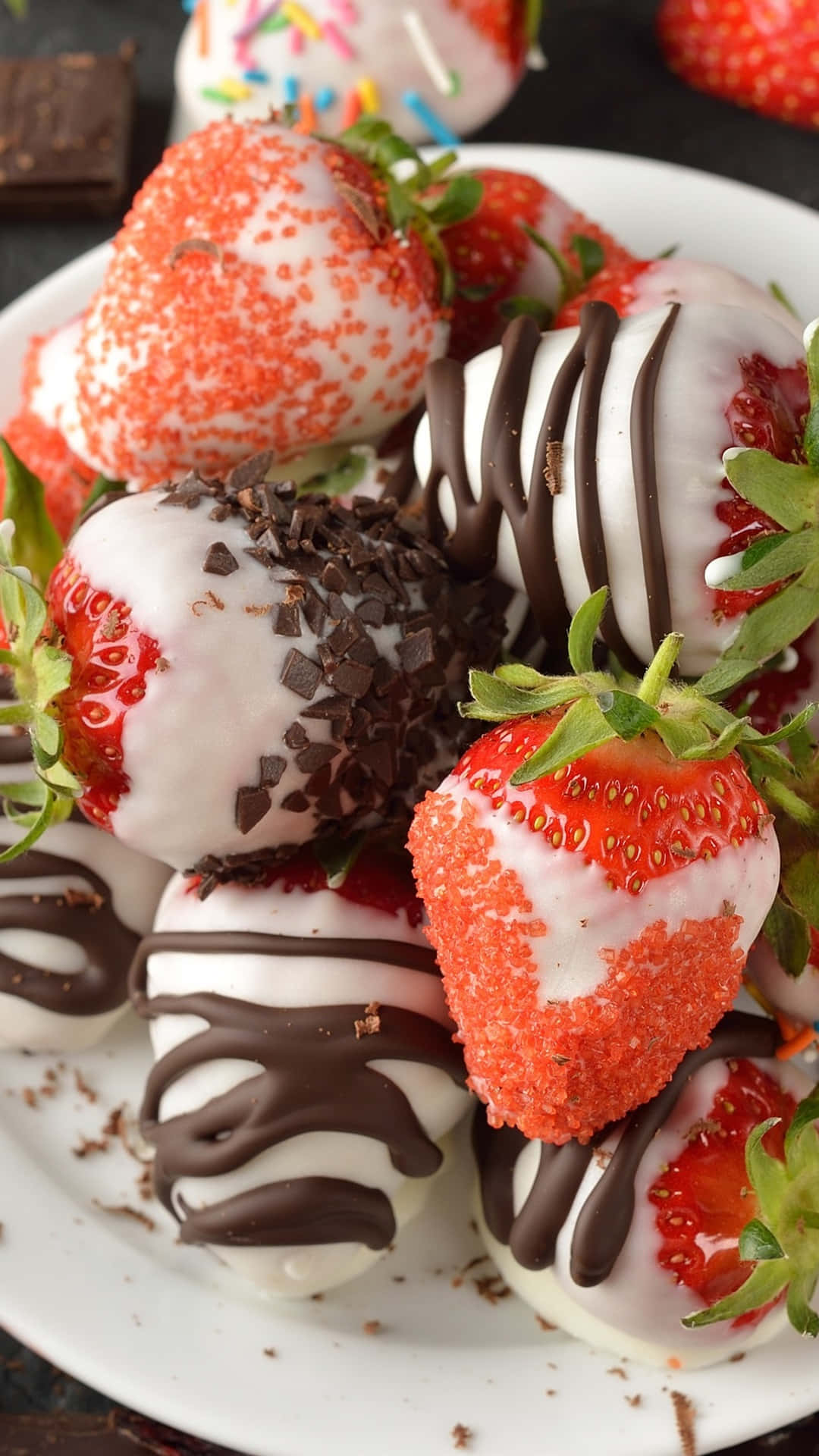 Dessert iPhone, strawberries, white chocolate, Full HD Phone Wallpaper