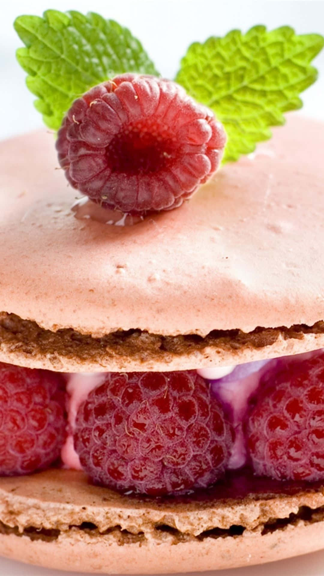 pink macaron, cream, fresh raspberries, Full HD Phone Wallpaper