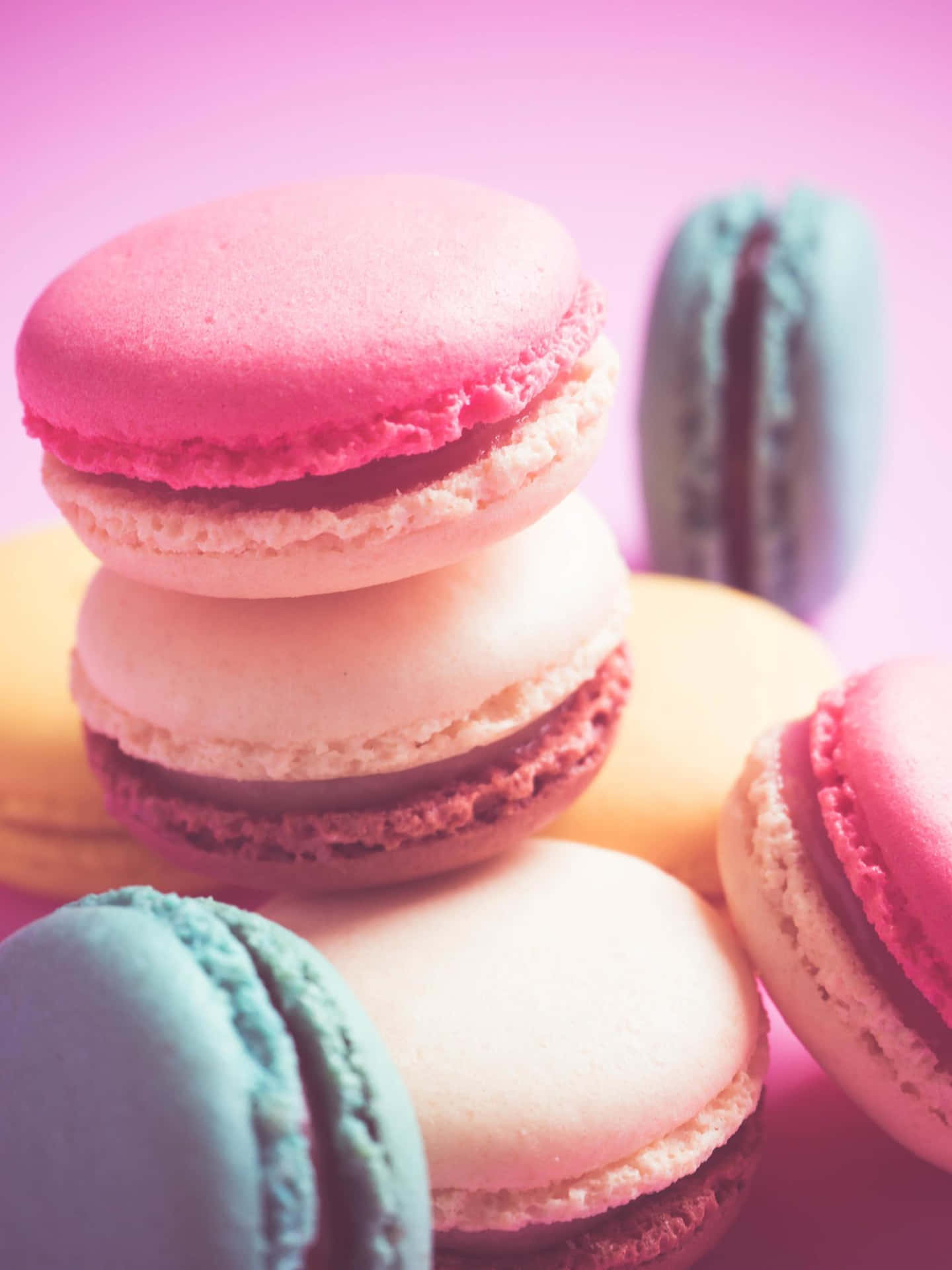 yummy macaroons phone, colorful macarons, soft pink background, Full HD Phone Wallpaper