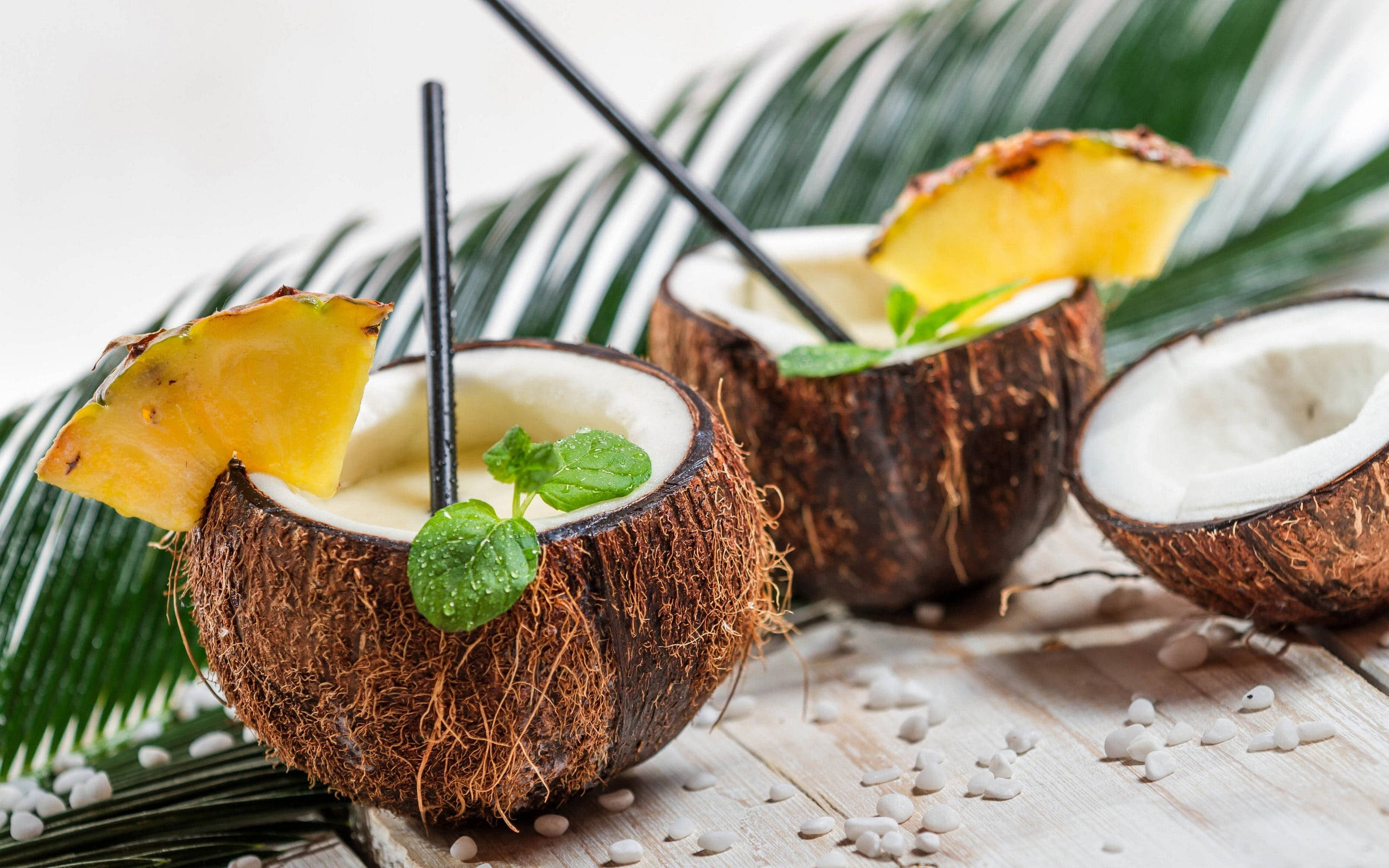 Fresh Coconut Shake, coconut drinks, pineapple, 2K Desktop Wallpaper