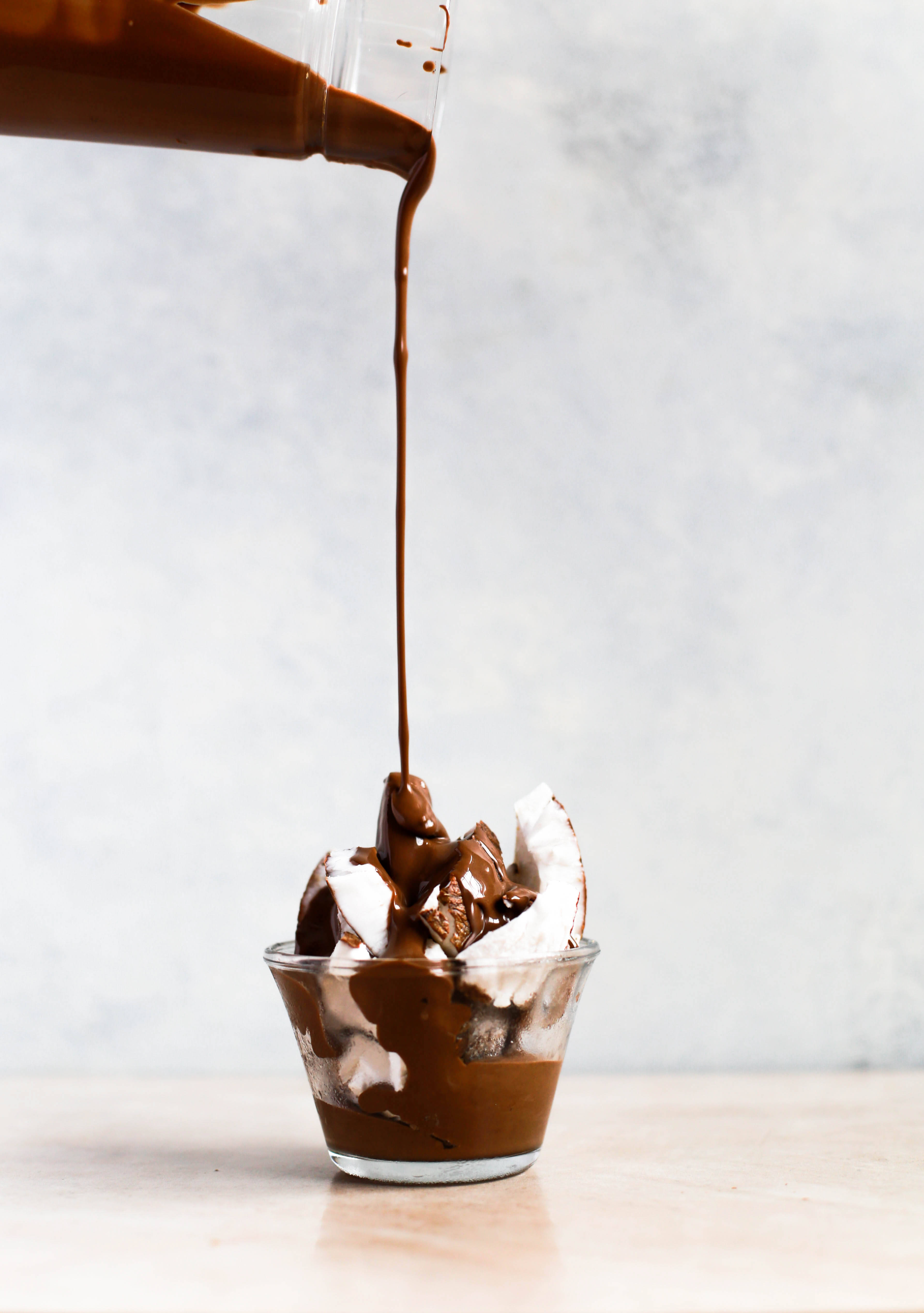 chocolate syrup, coconut meat, ice cream, 4K Phone Wallpaper