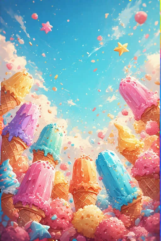 colorful ice cream delight, playful summer, bright blue sky, SD Phone Wallpaper