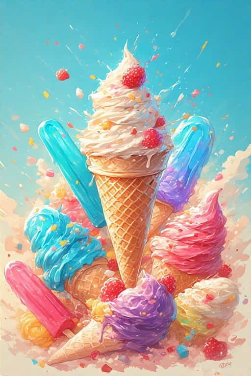 colorful ice cream cones, popsicles, sprinkles, SD Phone Wallpaper
