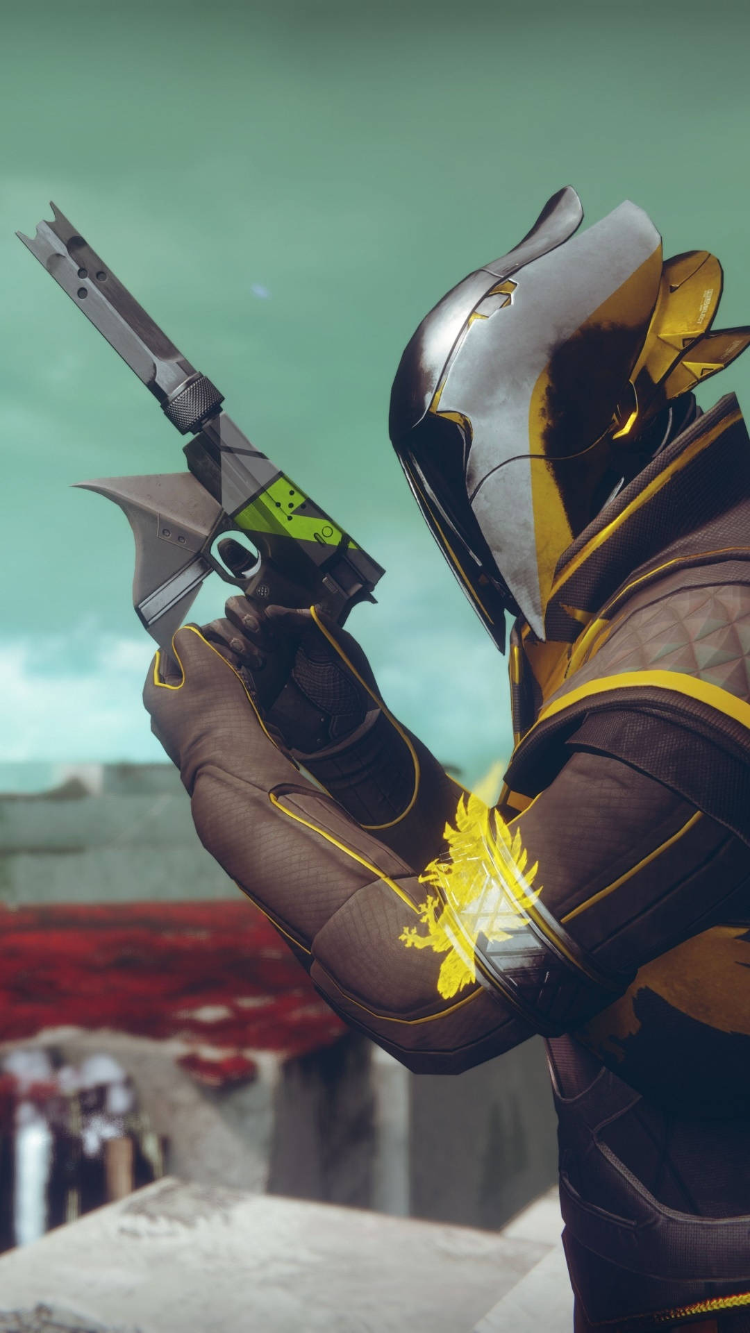 Destiny 2, gold and black gear, futuristic pistol, Full HD Phone Wallpaper
