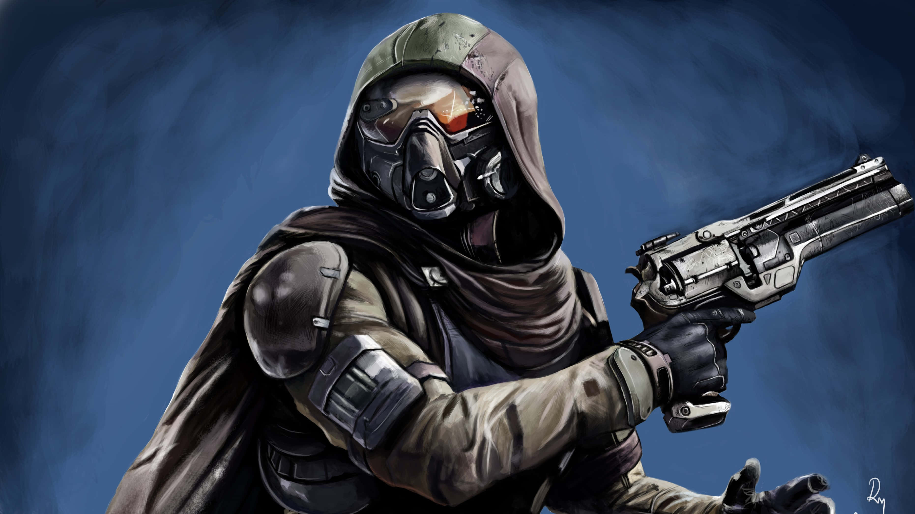 Destiny 2 Hunter, futuristic revolver, hooded masked warrior, 2K Desktop Wallpaper
