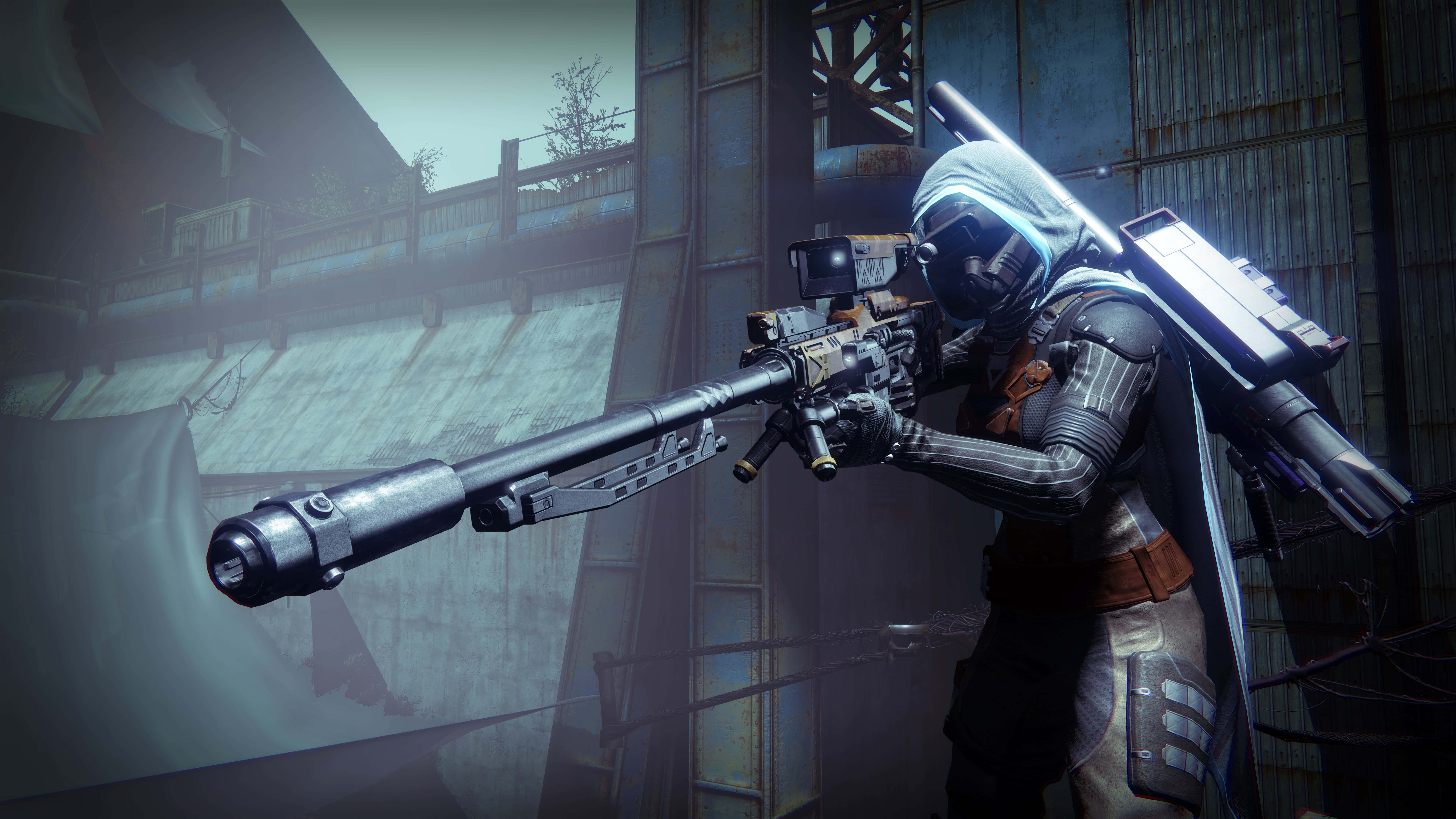 Destiny 2 Hunter, futuristic soldier, heavy sniper rifle, 8K Desktop Wallpaper