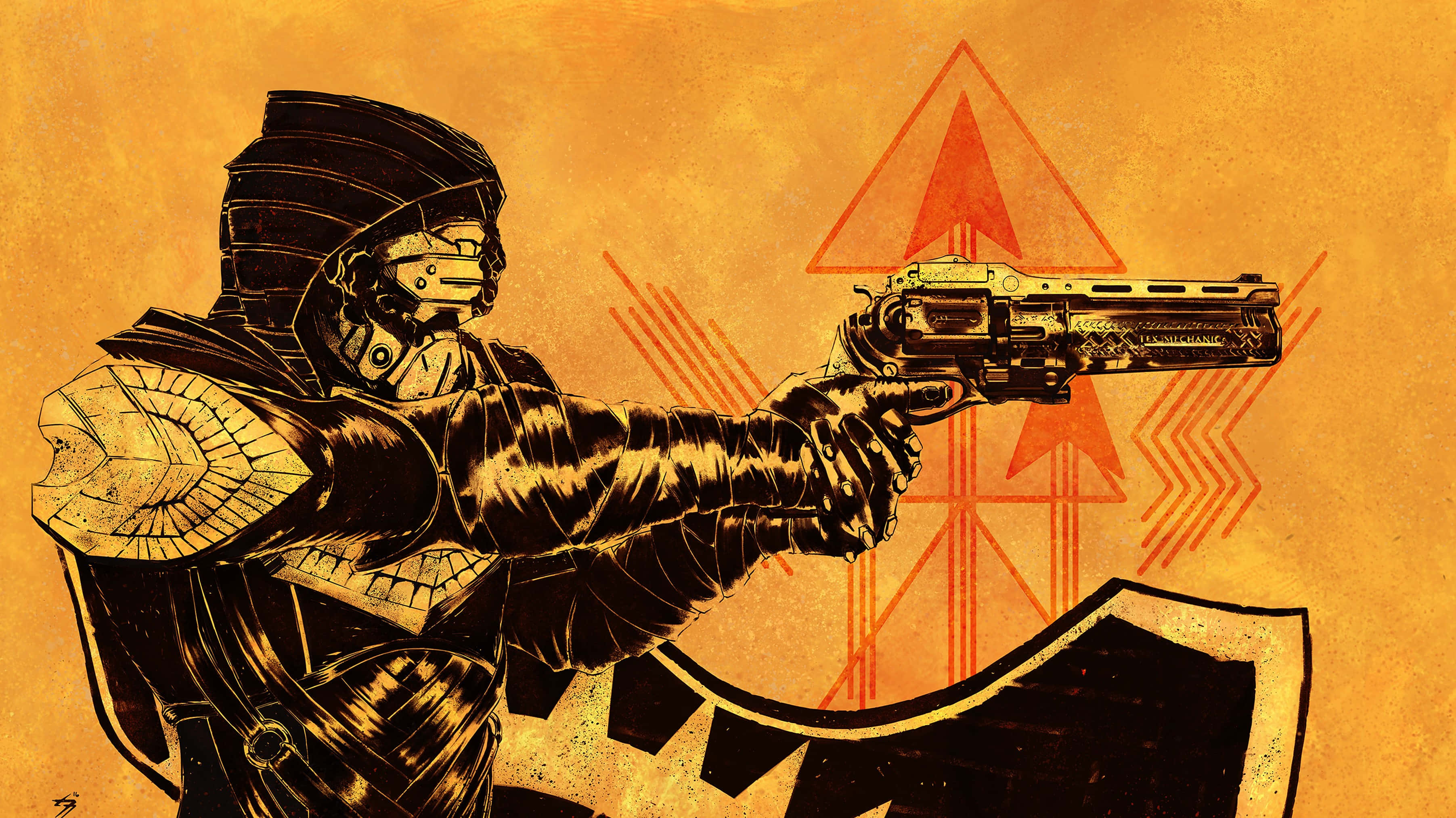 Destiny 2 Hunter, futuristic revolver, ornate armor, 2K Desktop Wallpaper