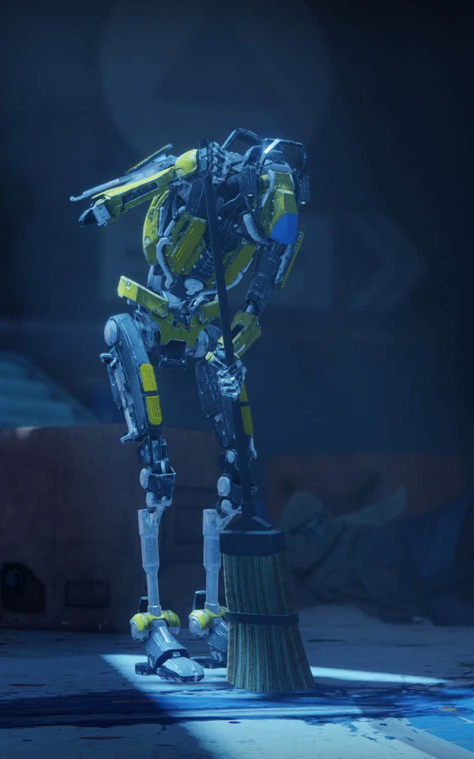 Destiny 2, yellow and black robot, dimly lit room, HD Phone Wallpaper