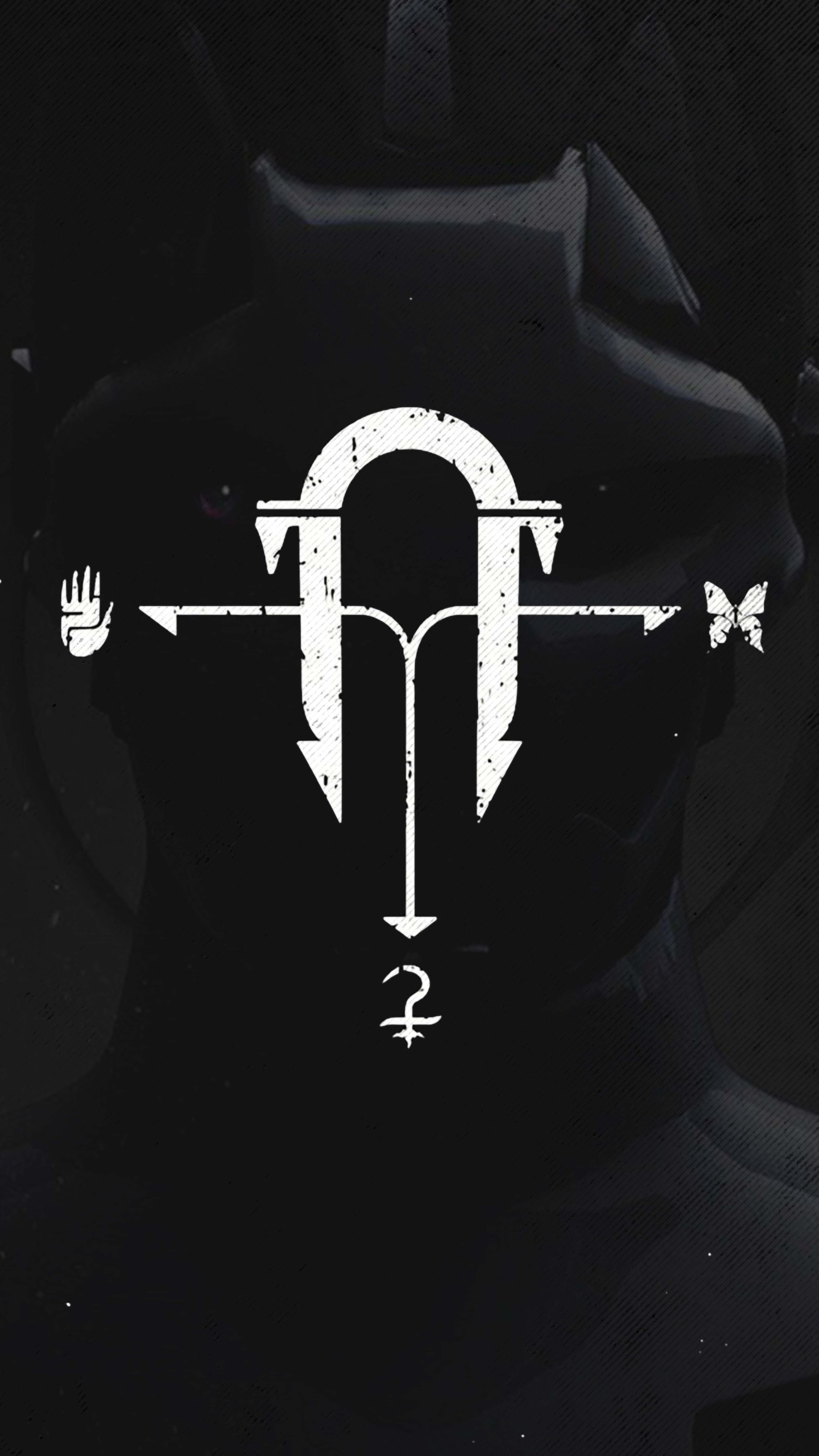 Destiny 2, black and white abstract symbol, arrows hand butterfly, 5K Phone Wallpaper