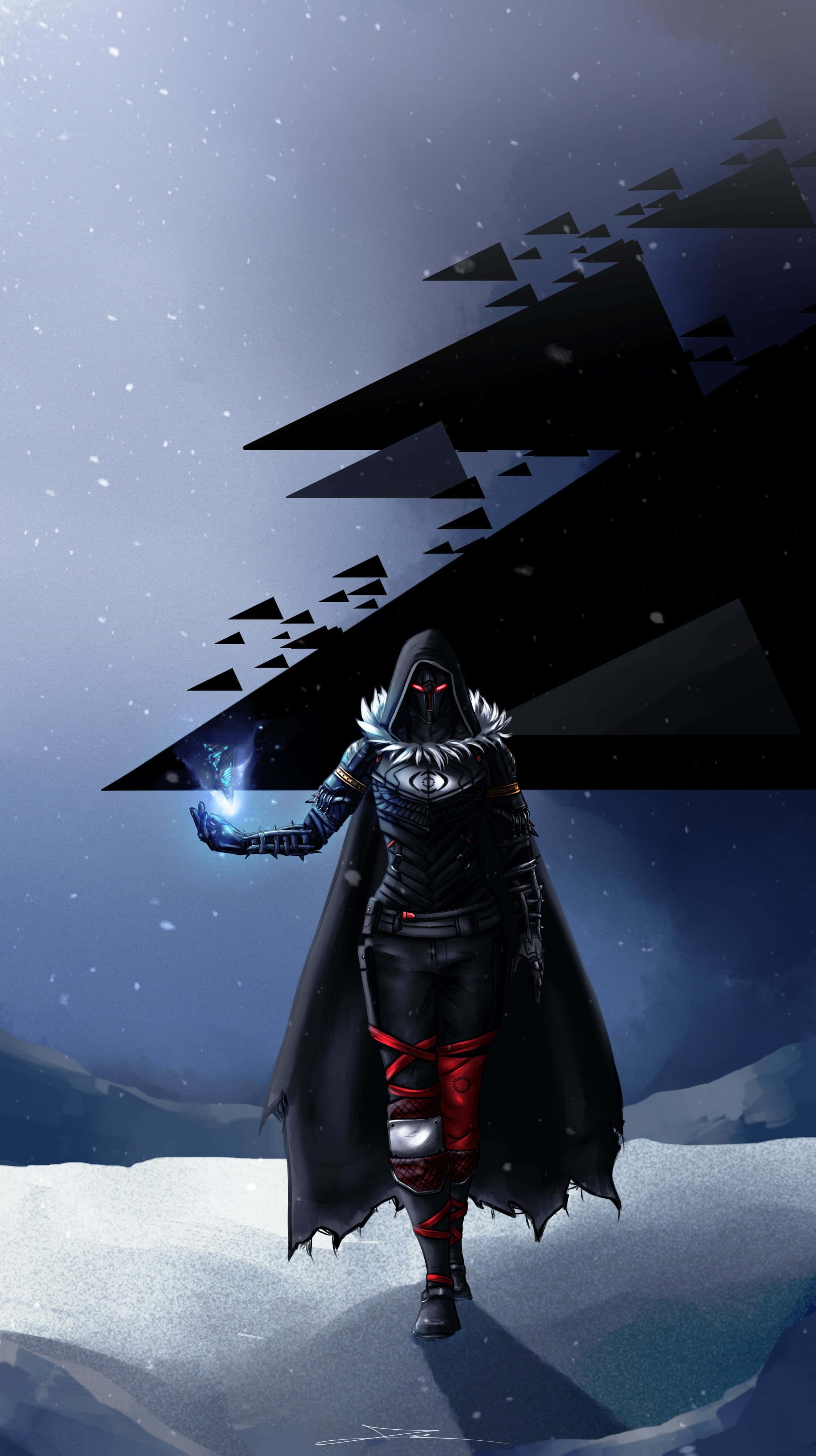 Destiny 2, hooded dark figure, glowing red eyes, 4K Phone Wallpaper