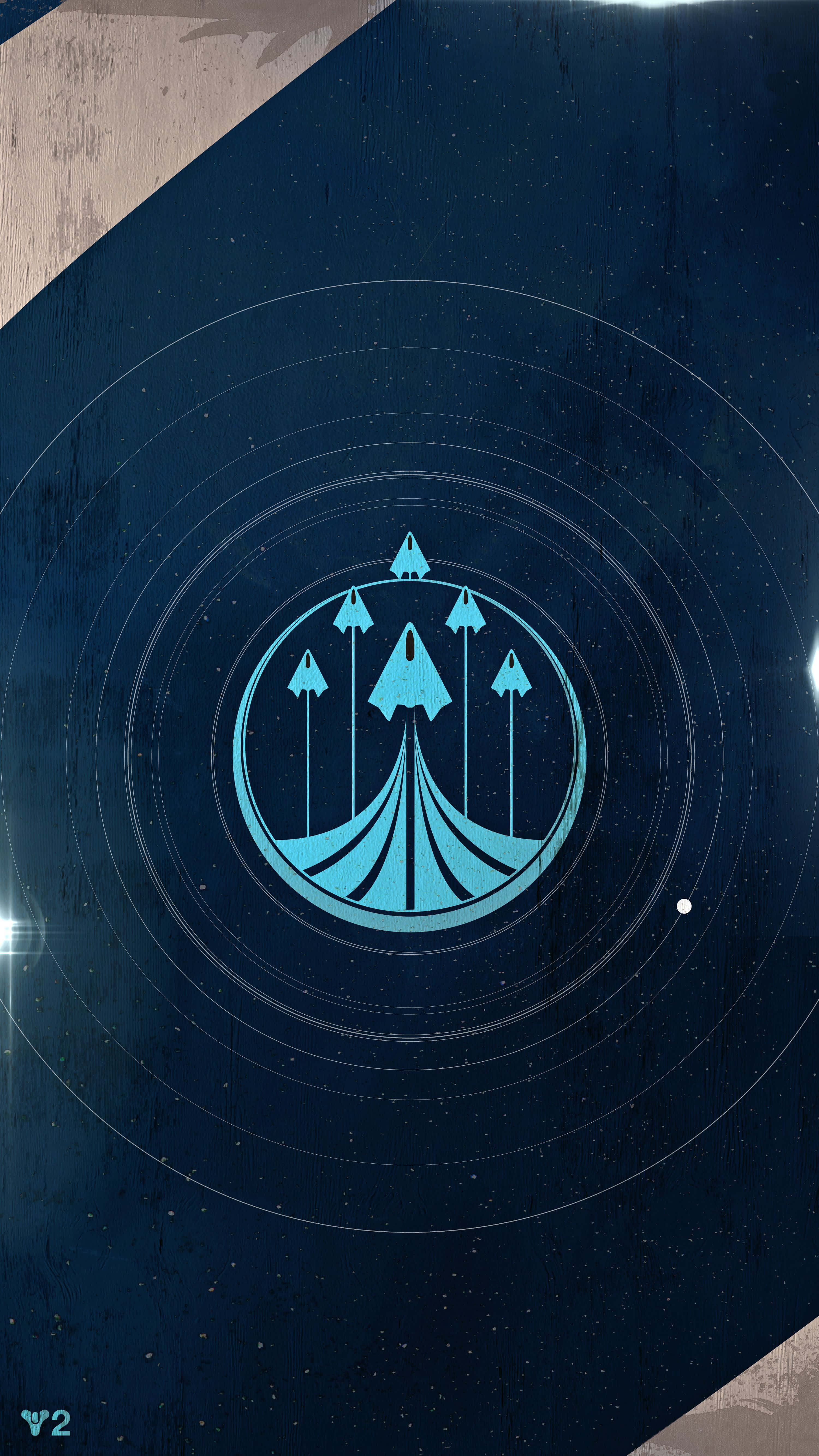 Destiny 2, glowing blue spaceship emblem, four arrows, 5K Phone Wallpaper