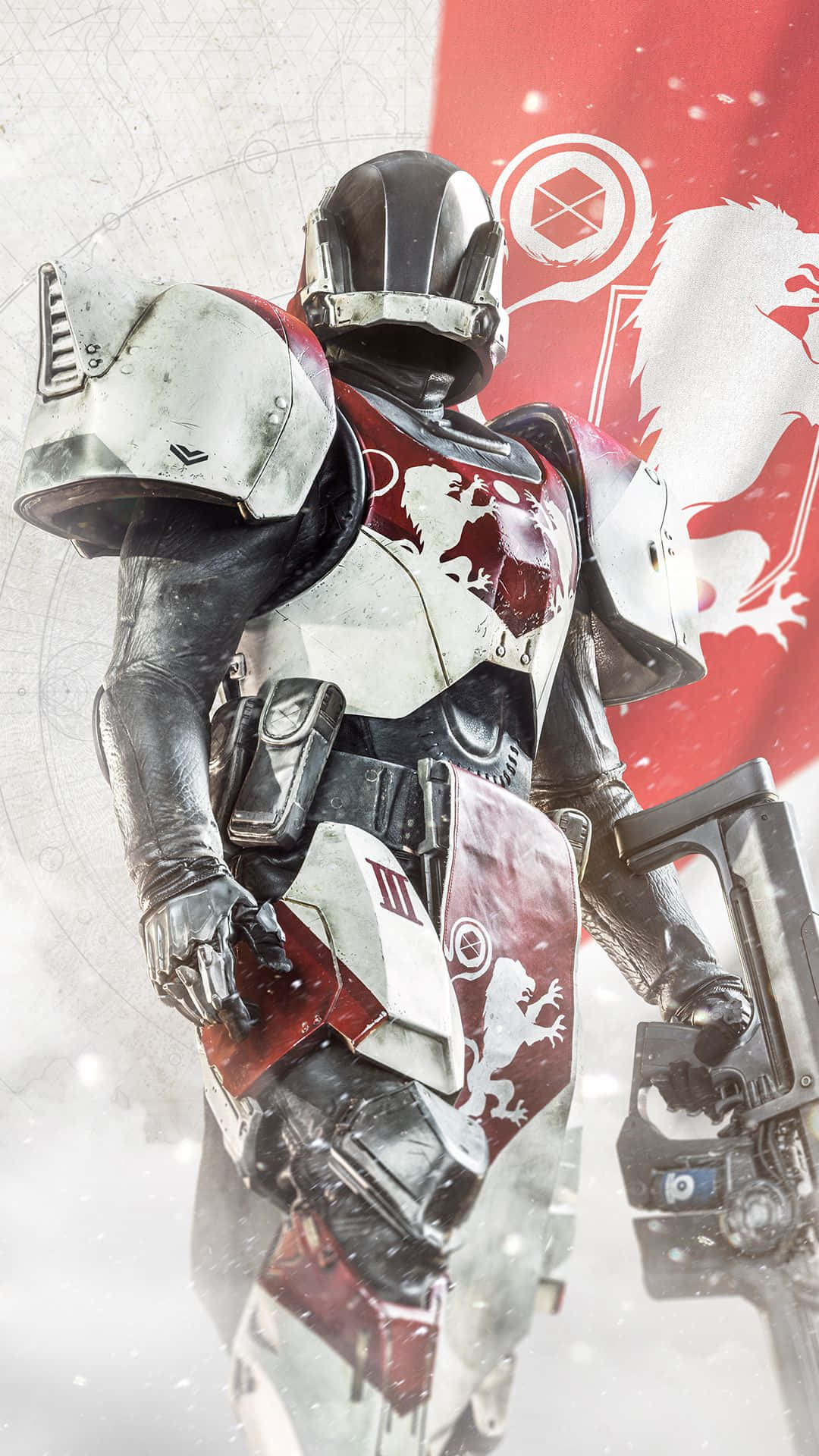 Destiny 2, white and red armor, snowy environment, Full HD Phone Wallpaper