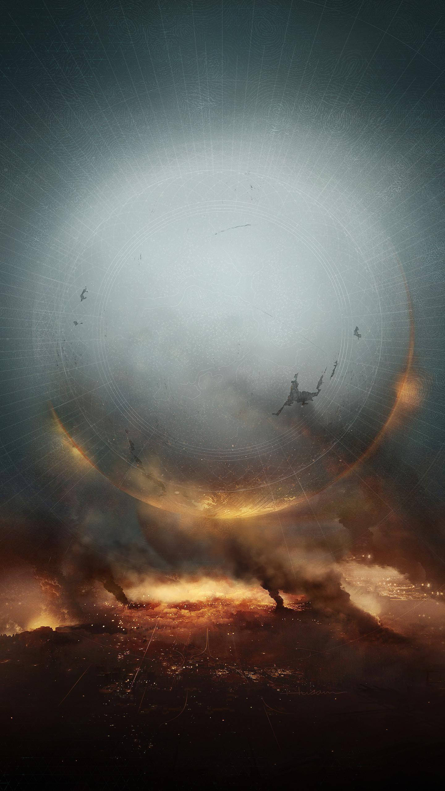 Destiny 2, spacecraft, glowing cosmic ring, 2K Phone Wallpaper