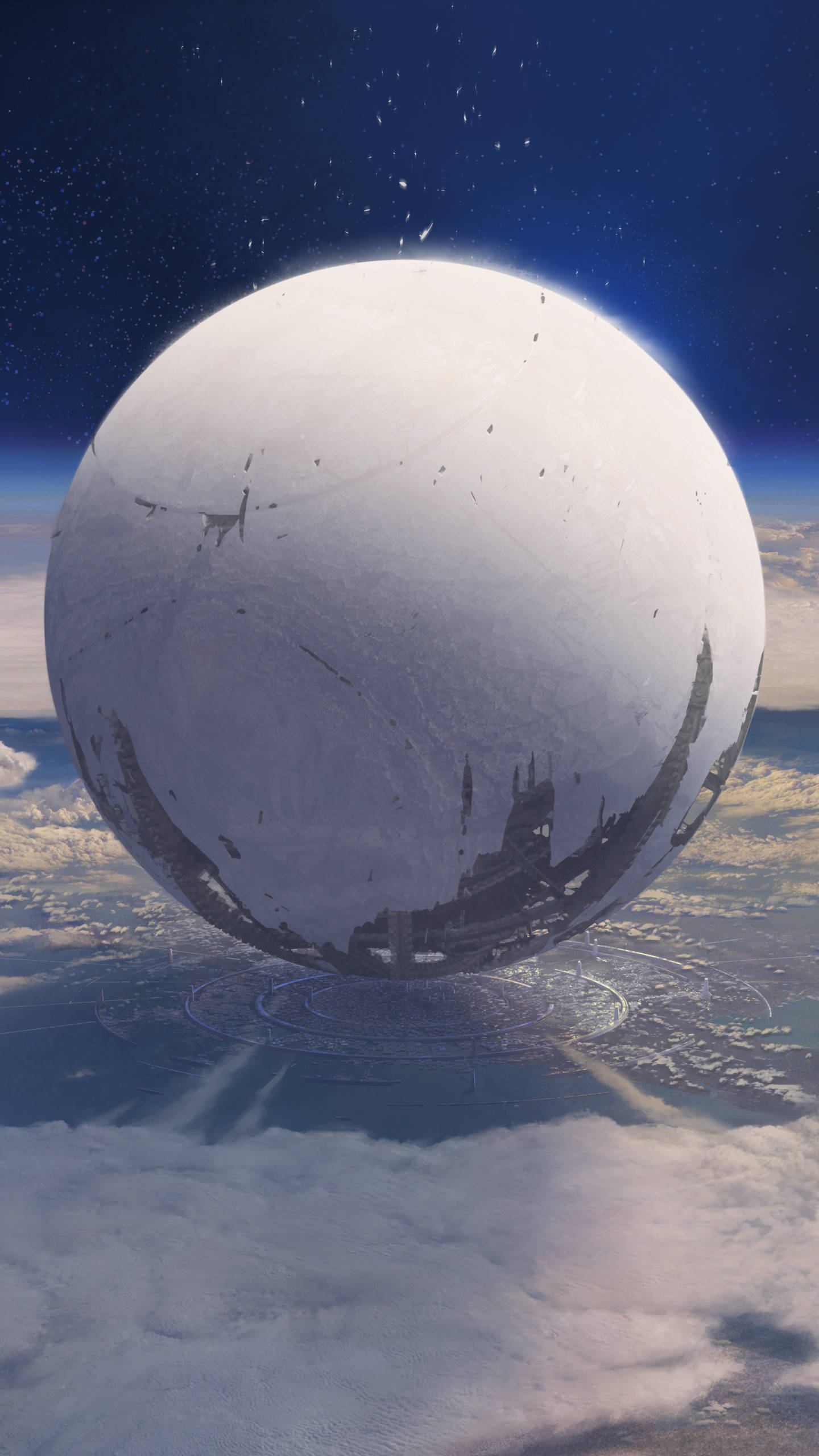 Destiny 2, reflective sphere, futuristic cityscape, 2K Phone Wallpaper