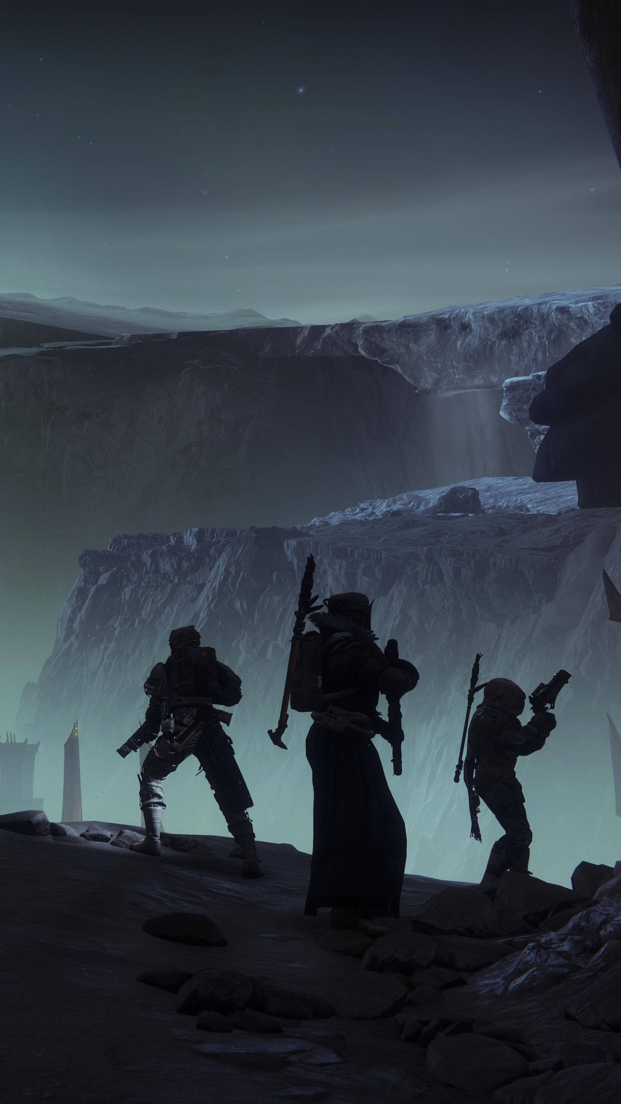 Destiny 2 Shadowkeep, silhouette, rocky cliff edge, 4K Phone Wallpaper
