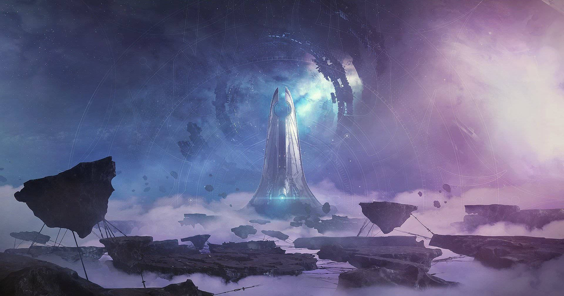 Destiny 2 Shadowkeep, futuristic tower, floating rock platforms, Full HD Desktop Wallpaper