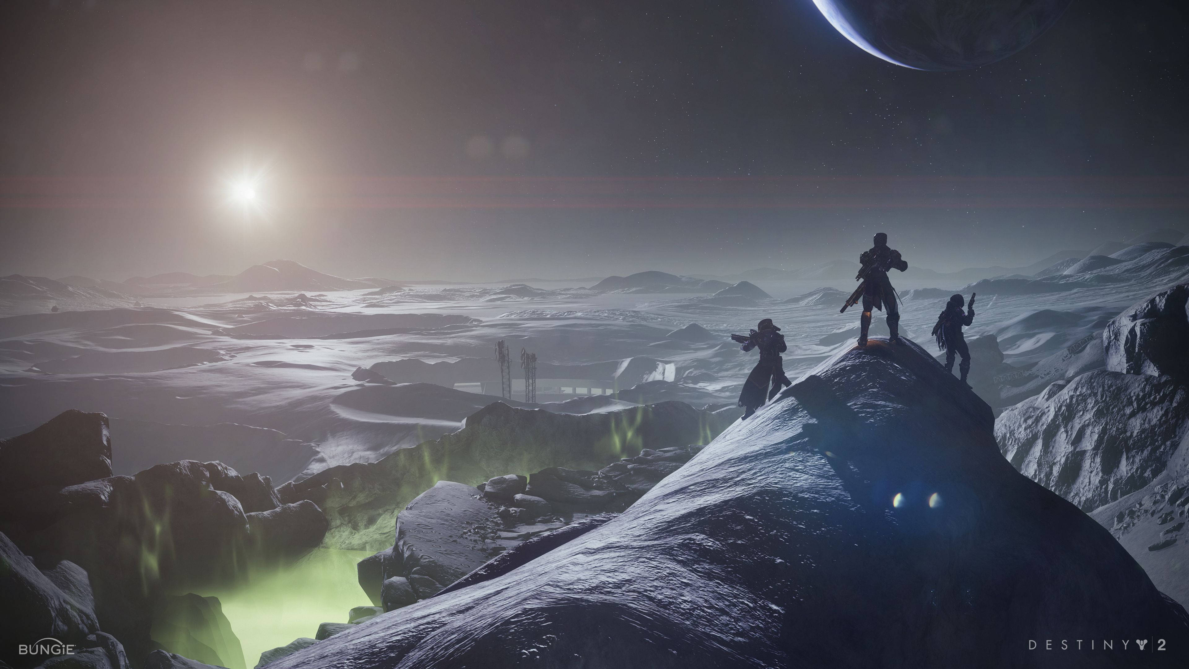 Destiny 2 Shadowkeep, snowy mountain peak, vast alien landscape, 4K Desktop Wallpaper