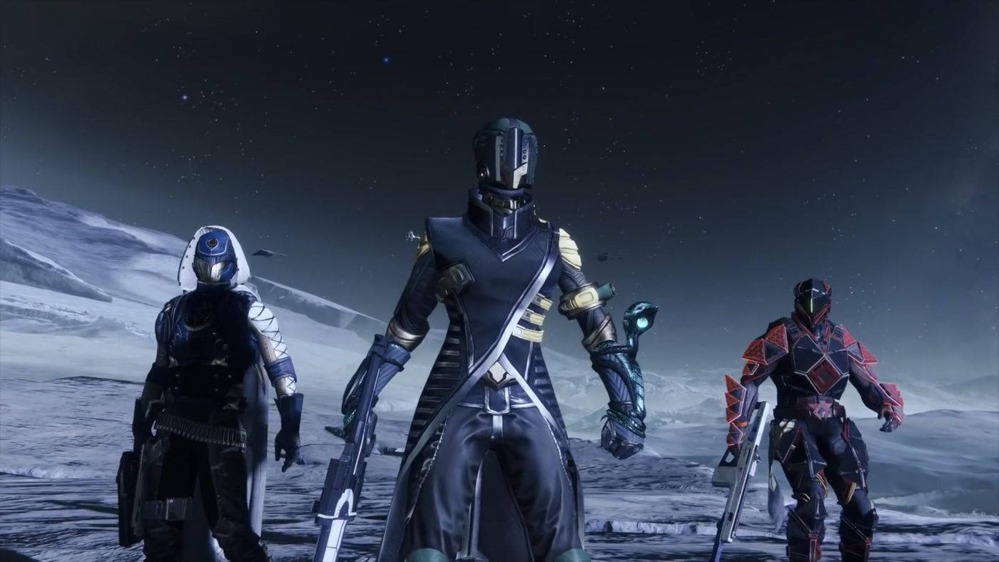 Destiny 2 Shadowkeep, snowy alien planet, starry night sky, HD Desktop Wallpaper
