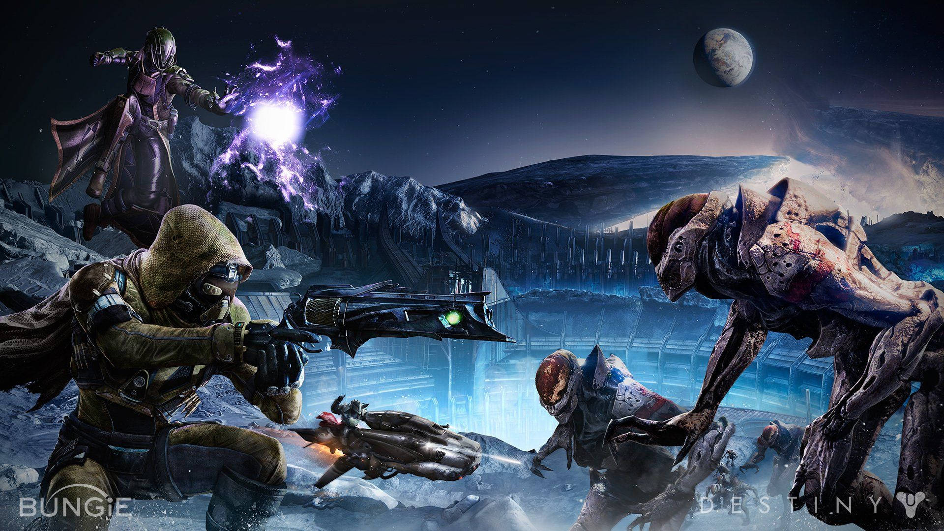 Destiny 2 Shadowkeep, moon, starry sky, Full HD Desktop Wallpaper