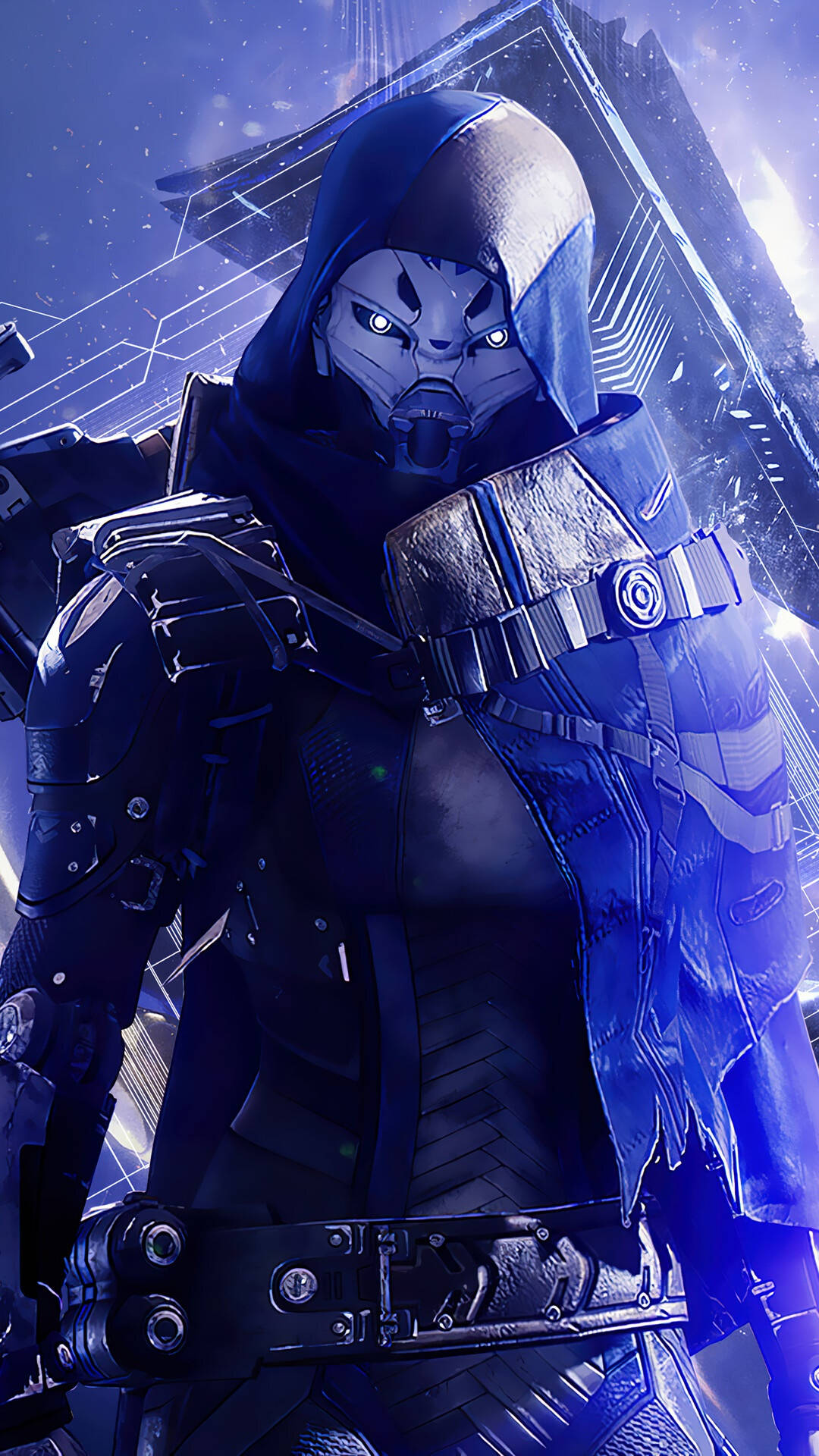 Destiny 2, cybernetic warrior, futuristic cityscape, Full HD Phone Wallpaper