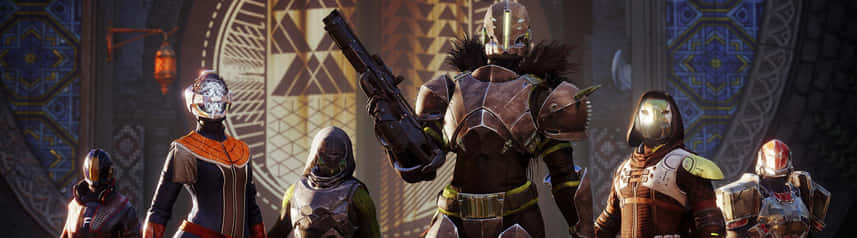 Destiny 2, armored space warriors, temple, SD Desktop Wallpaper