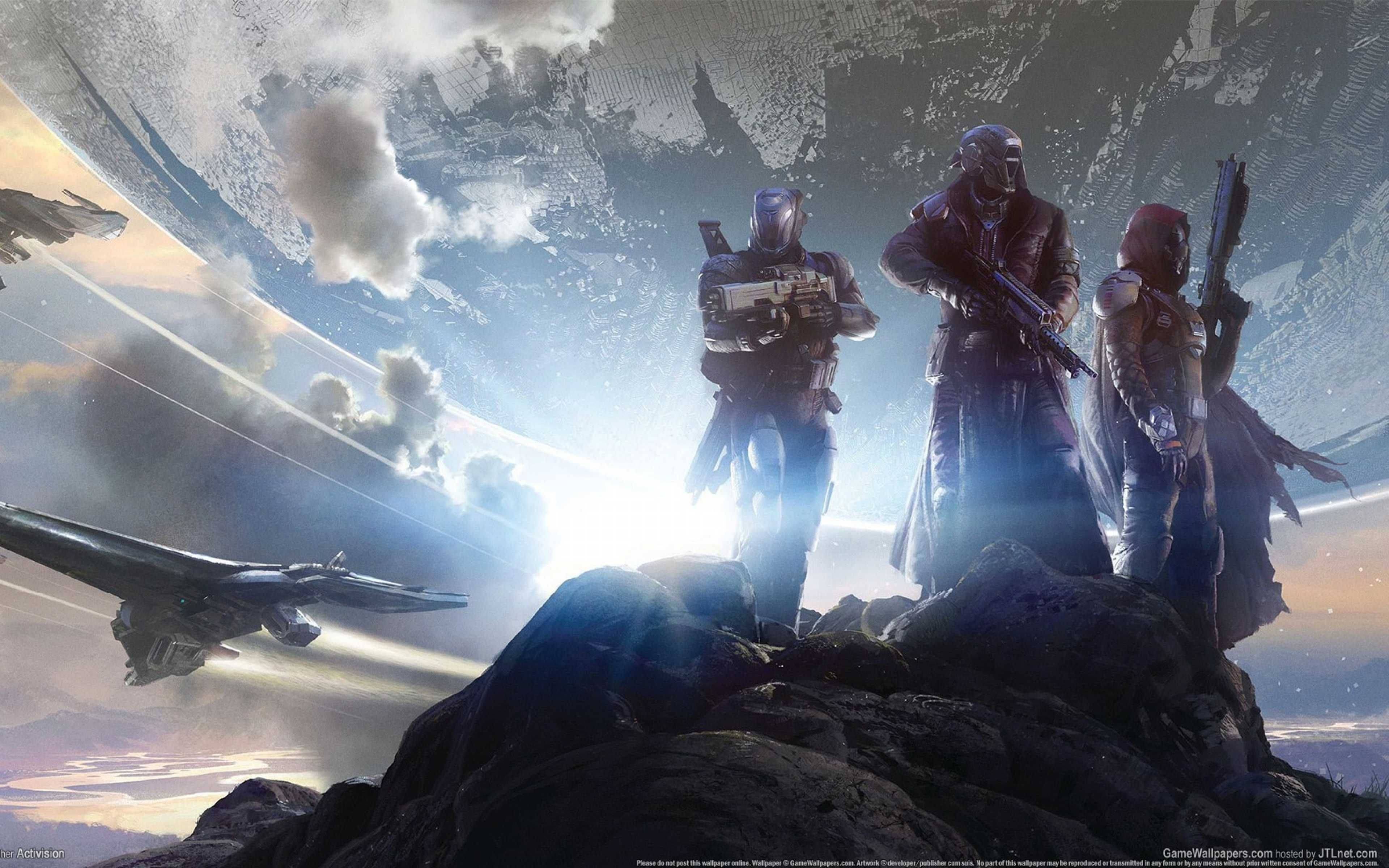 Destiny 2, Hunter class soldiers, rocky outcrop, 4K Desktop Wallpaper