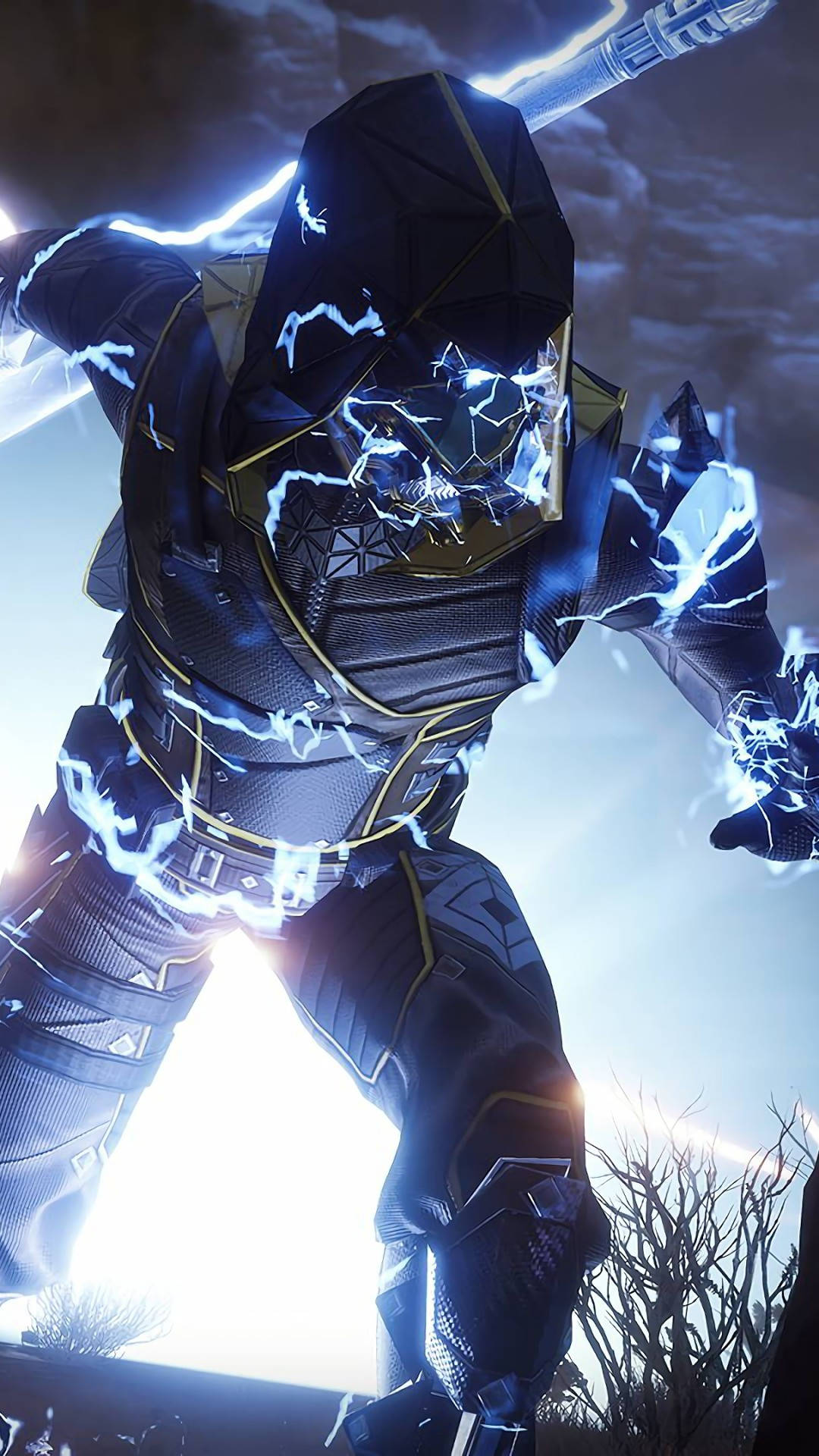 Destiny 2, futuristic armored warrior, crackling blue lightning, Full HD Phone Wallpaper
