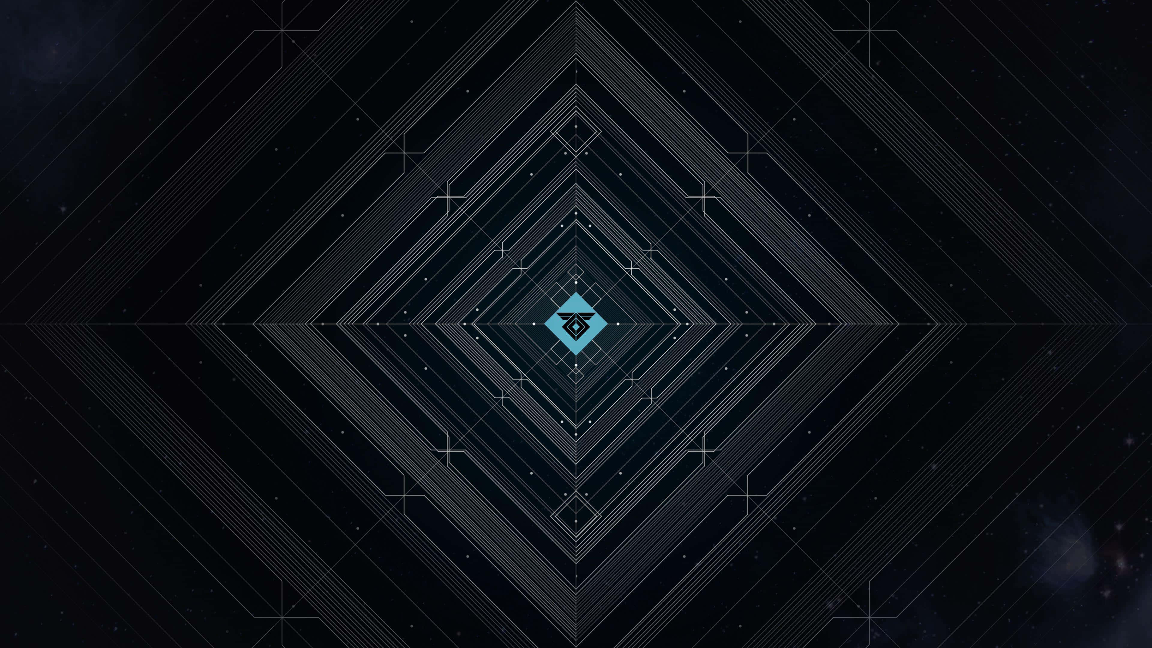 Destiny 2 Warmind, glowing cyan diamond logo, fractal pattern of white lines, 4K Desktop Wallpaper
