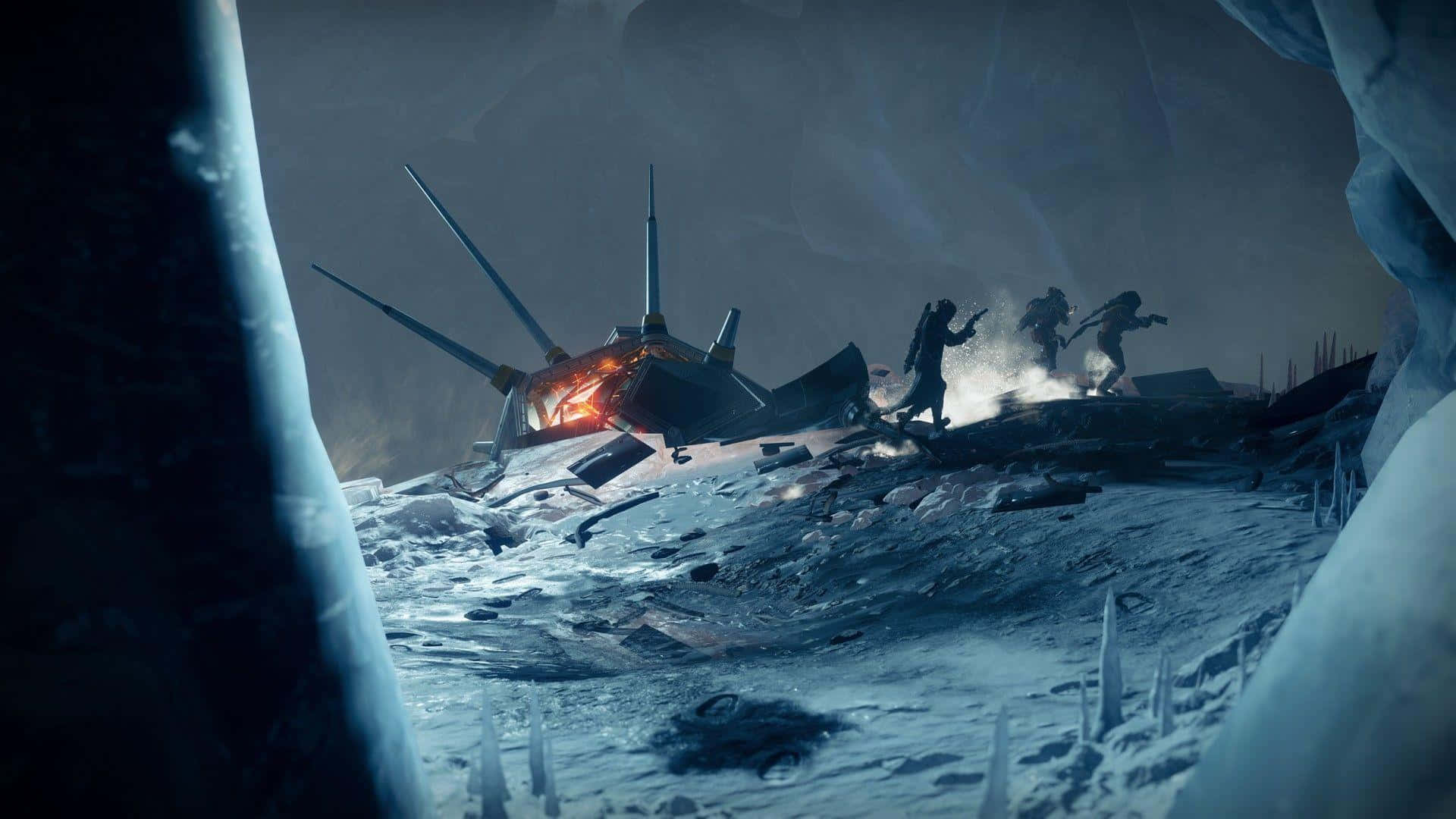 Destiny 2 Warmind, wrecked spaceship, orange fire, Full HD Desktop Wallpaper